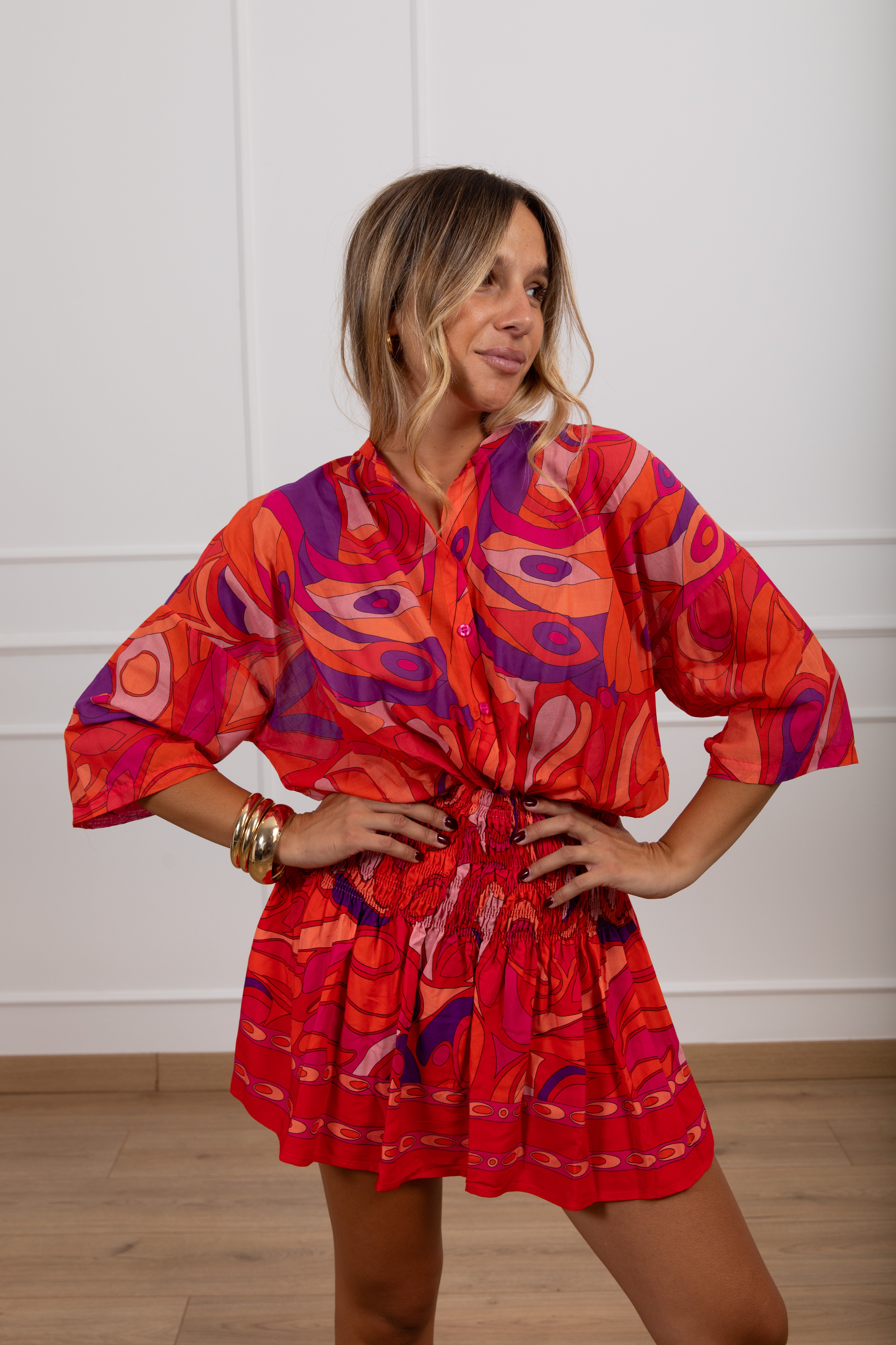 Camicia fantasia optical corallo Tensione IN