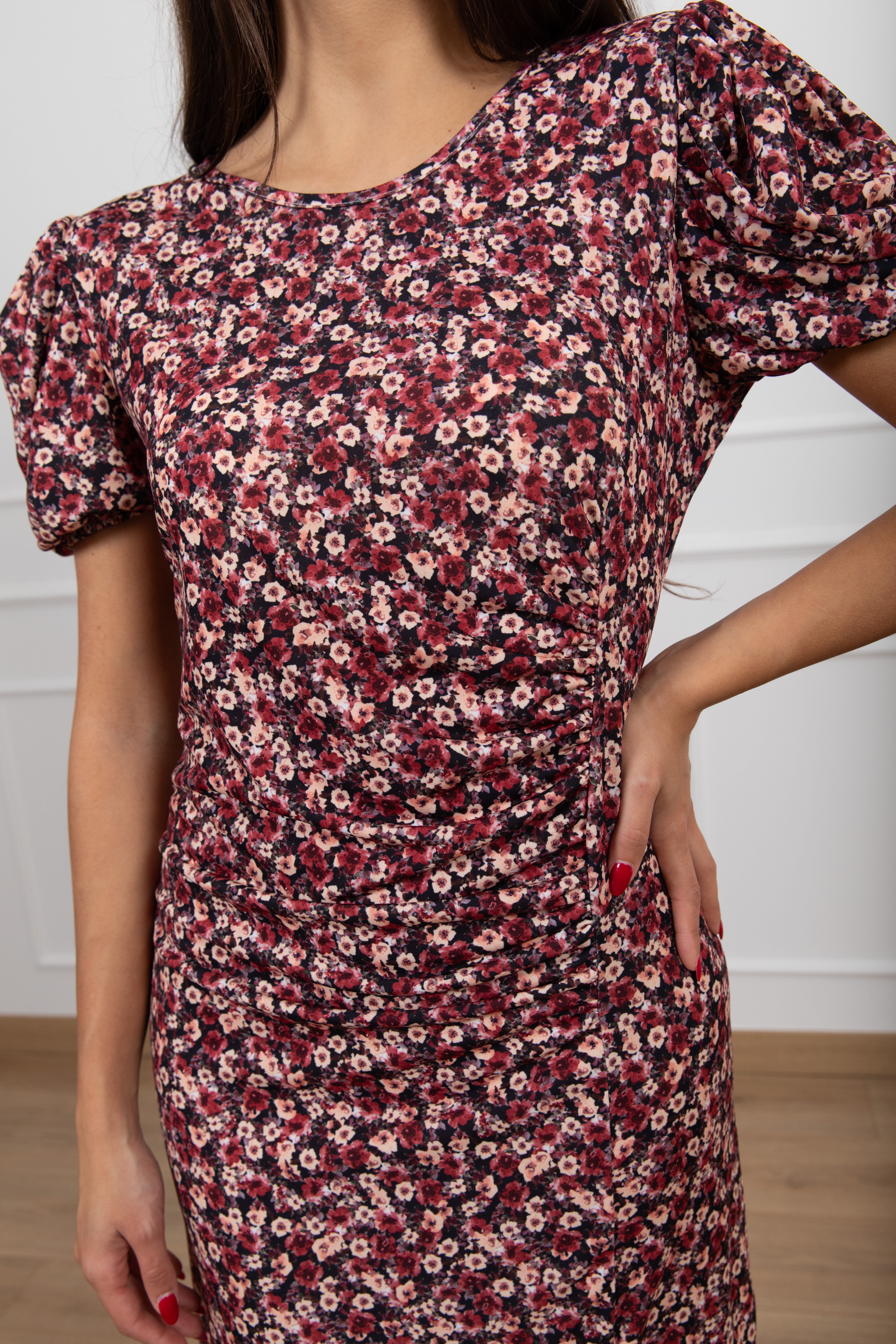 Abito lungo in jersey con drappeggio fantasia flowers ViCOLO