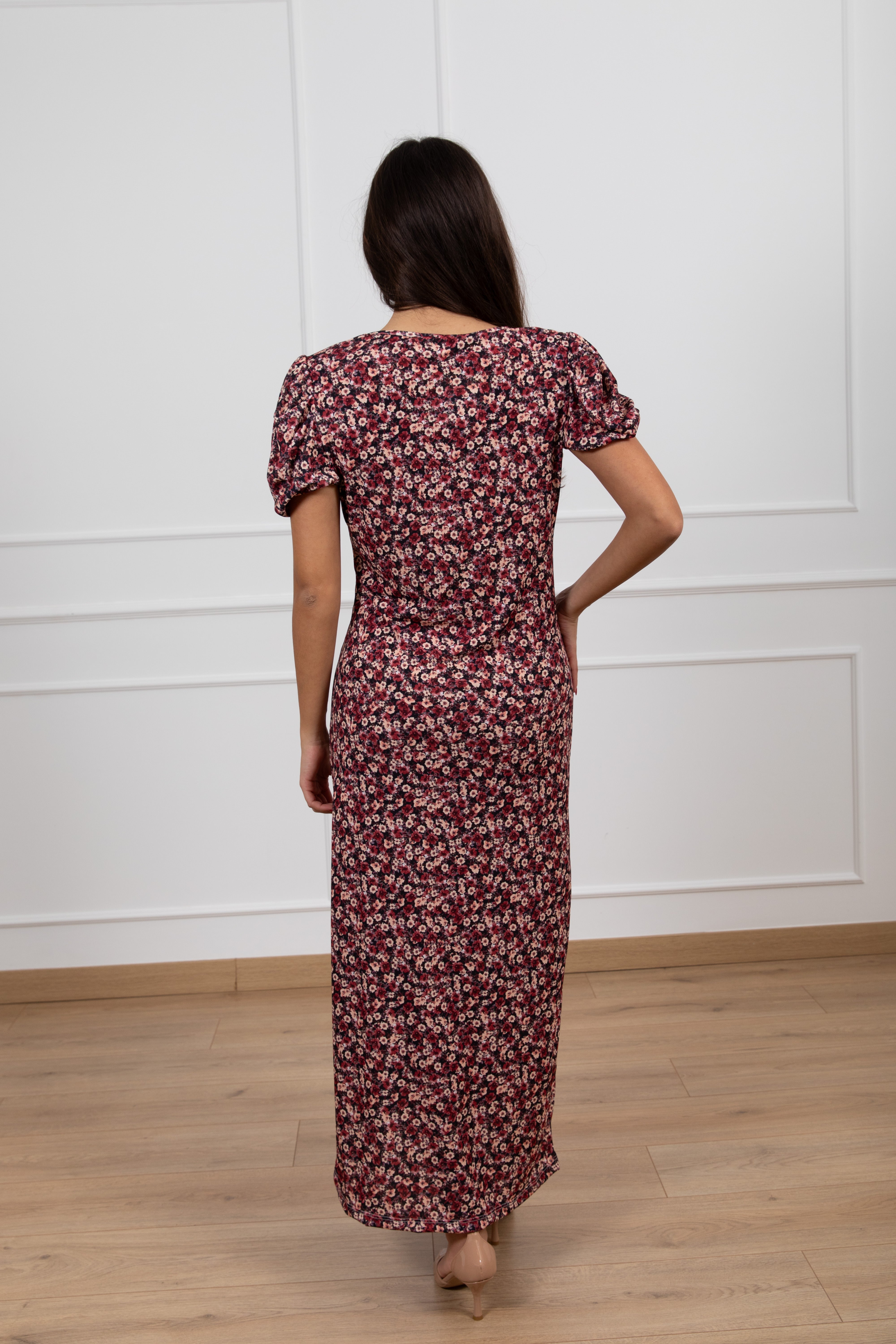 Abito lungo in jersey con drappeggio fantasia flowers ViCOLO