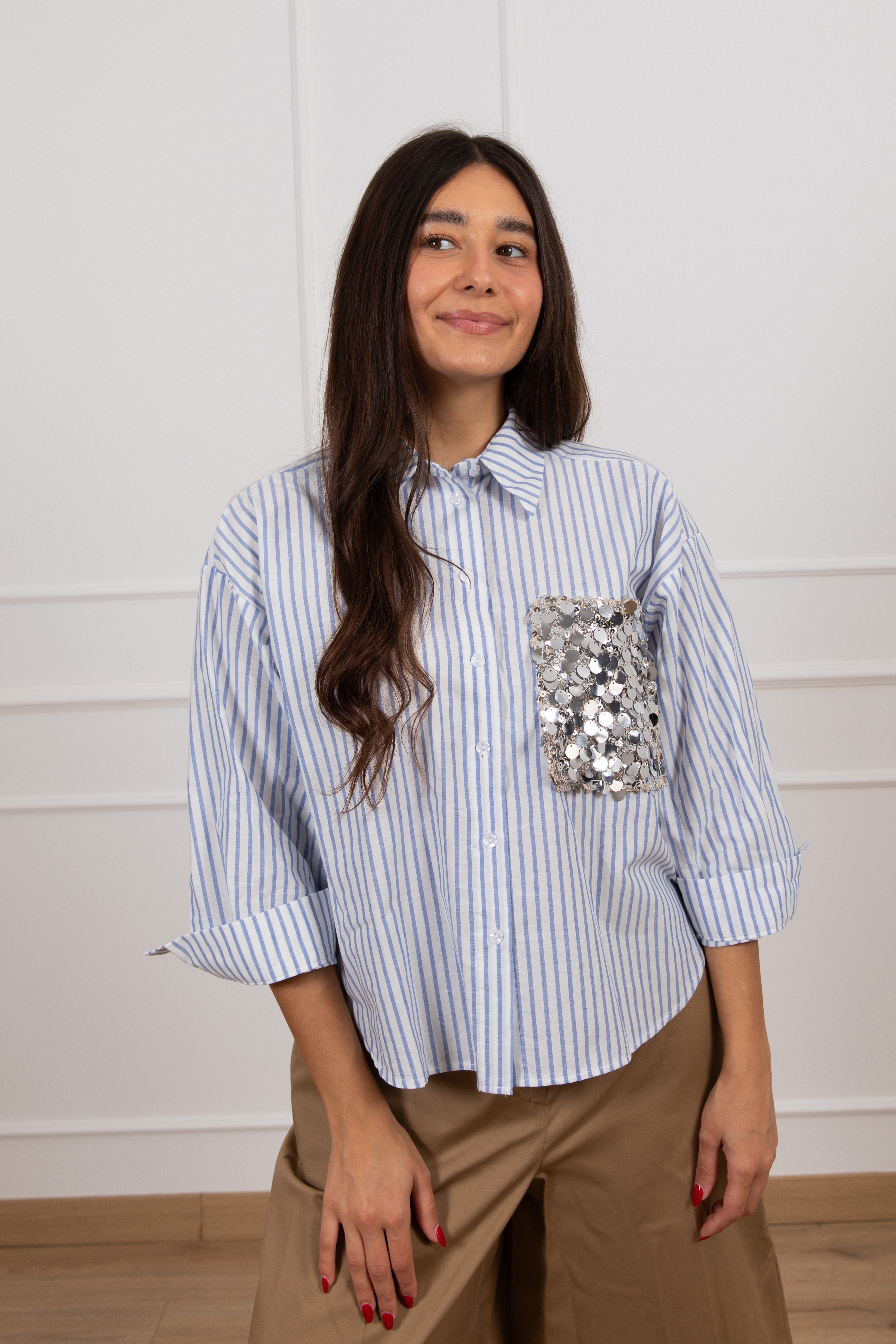 Camicia bacchettata con tasca pailelttes Motel