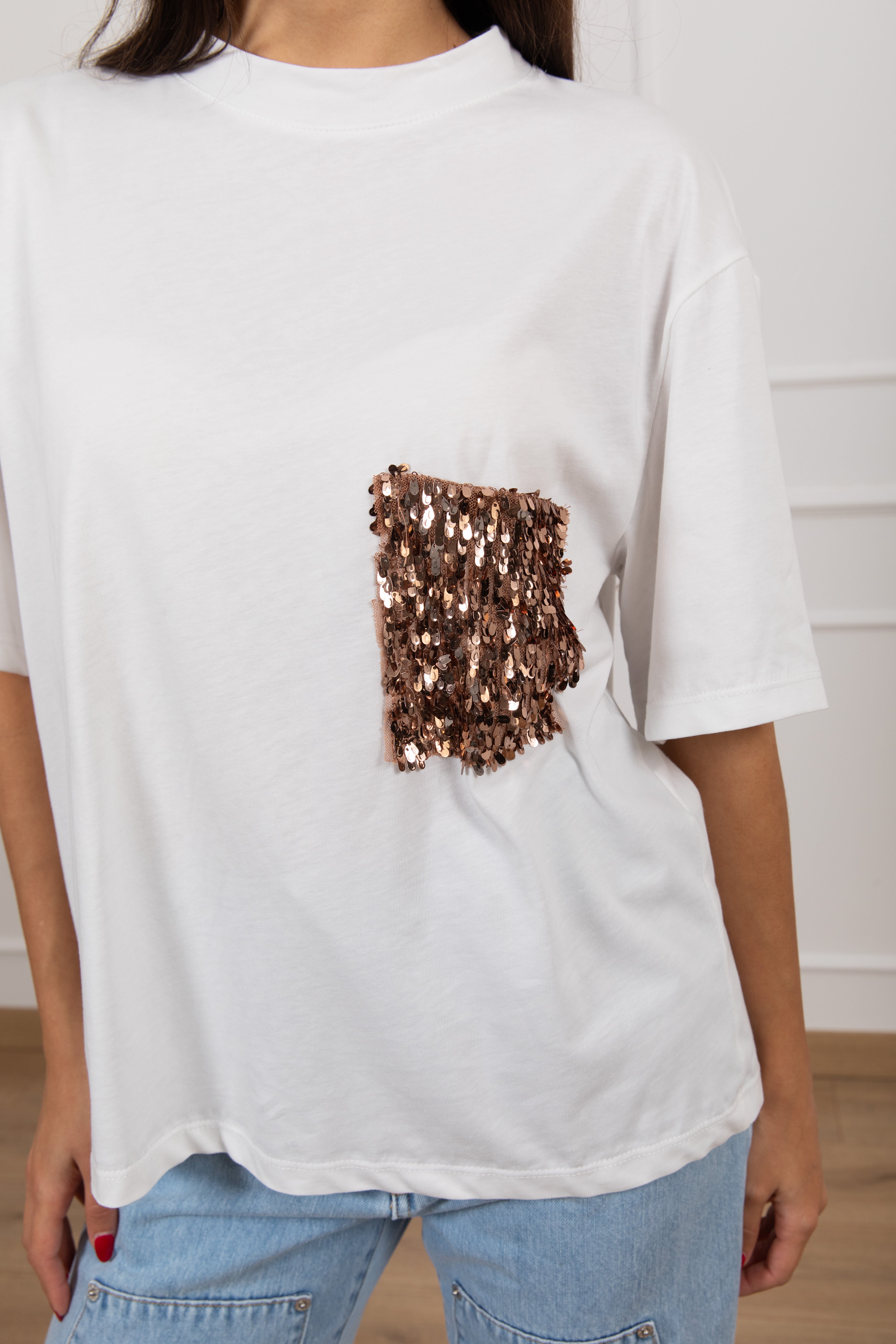 T-shirt tasca paillettes bronzo Tensione IN