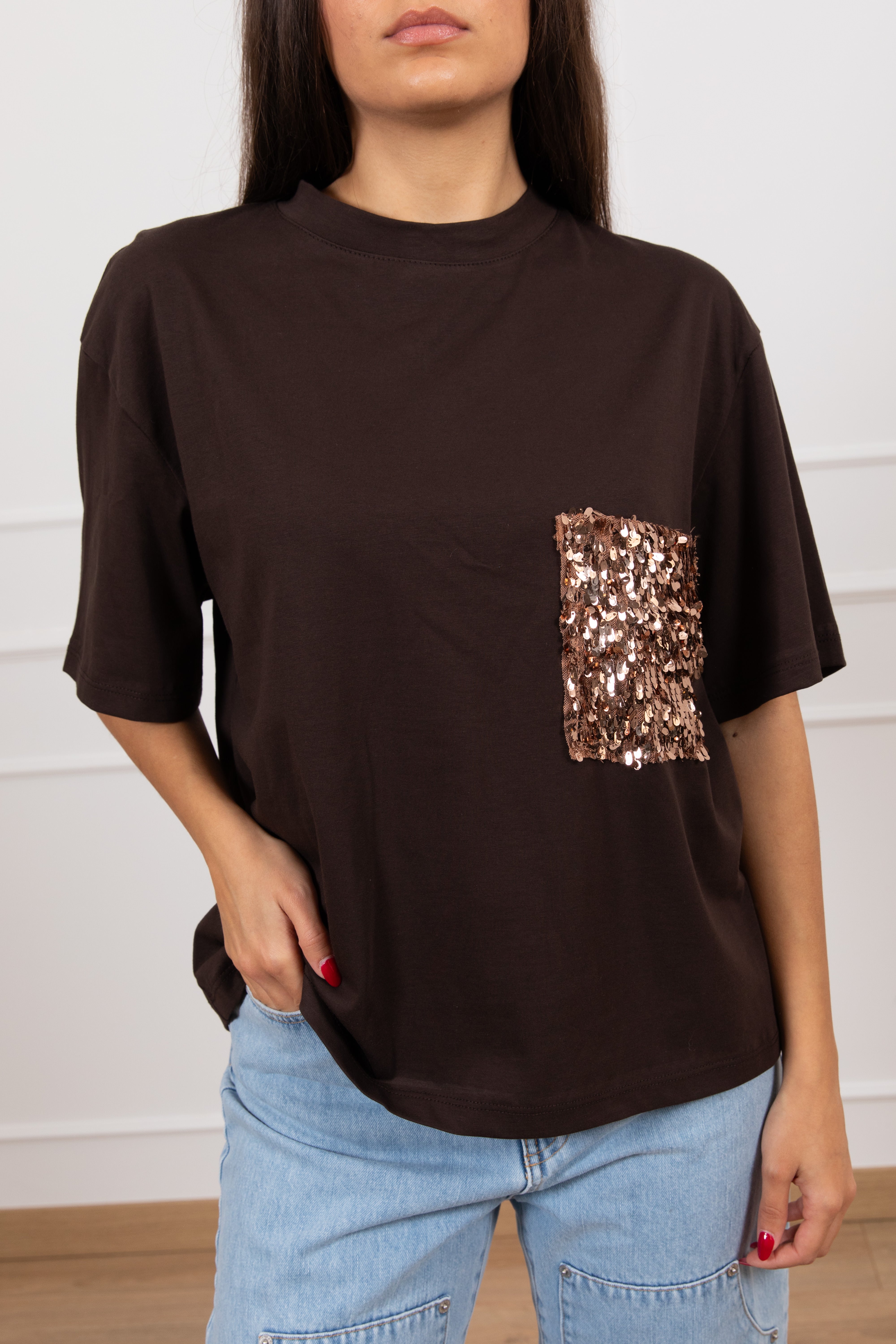T-shirt tasca paillettes bronzo Tensione IN