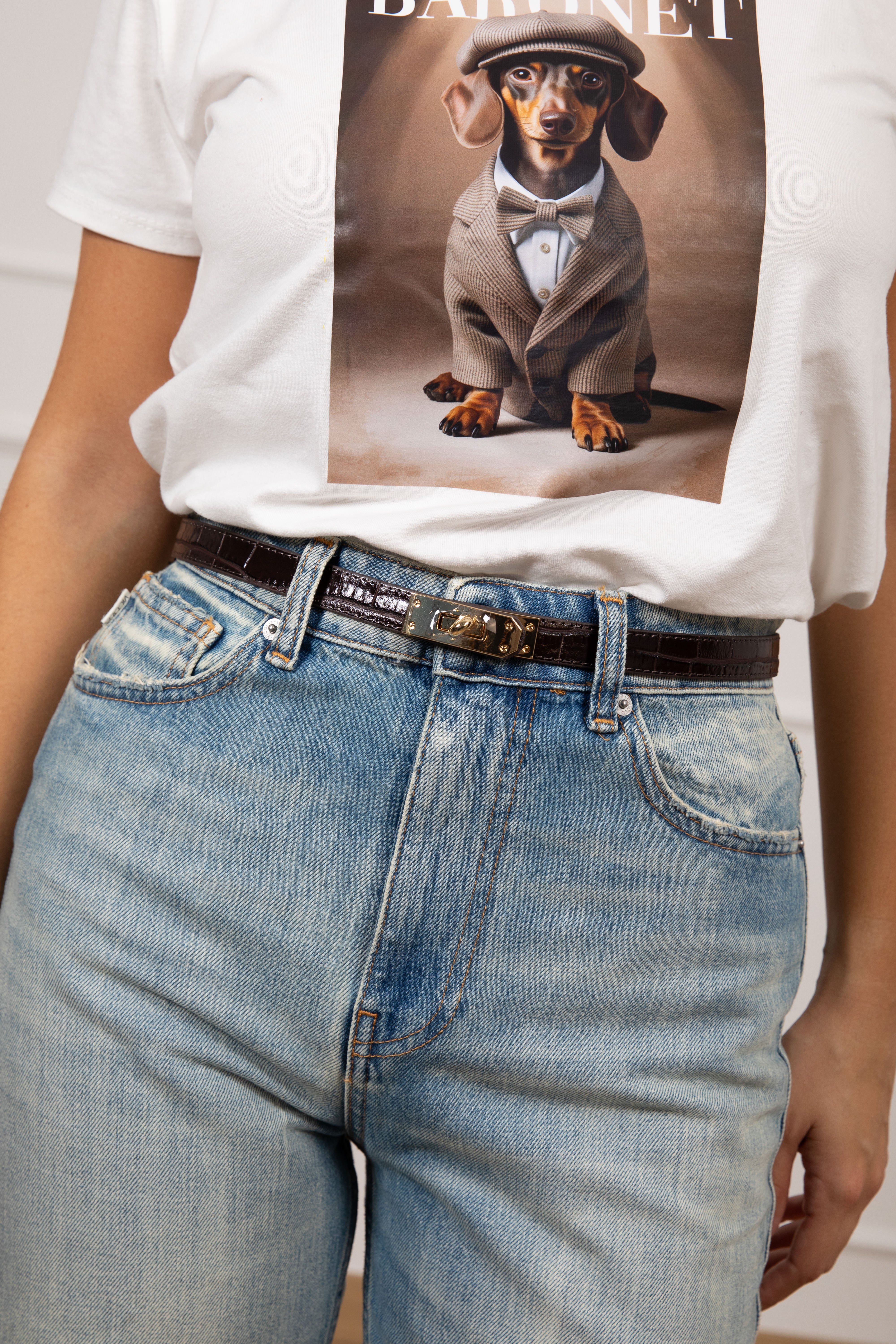 Cintura regolabile in pelle stampa cocco con lucchetto