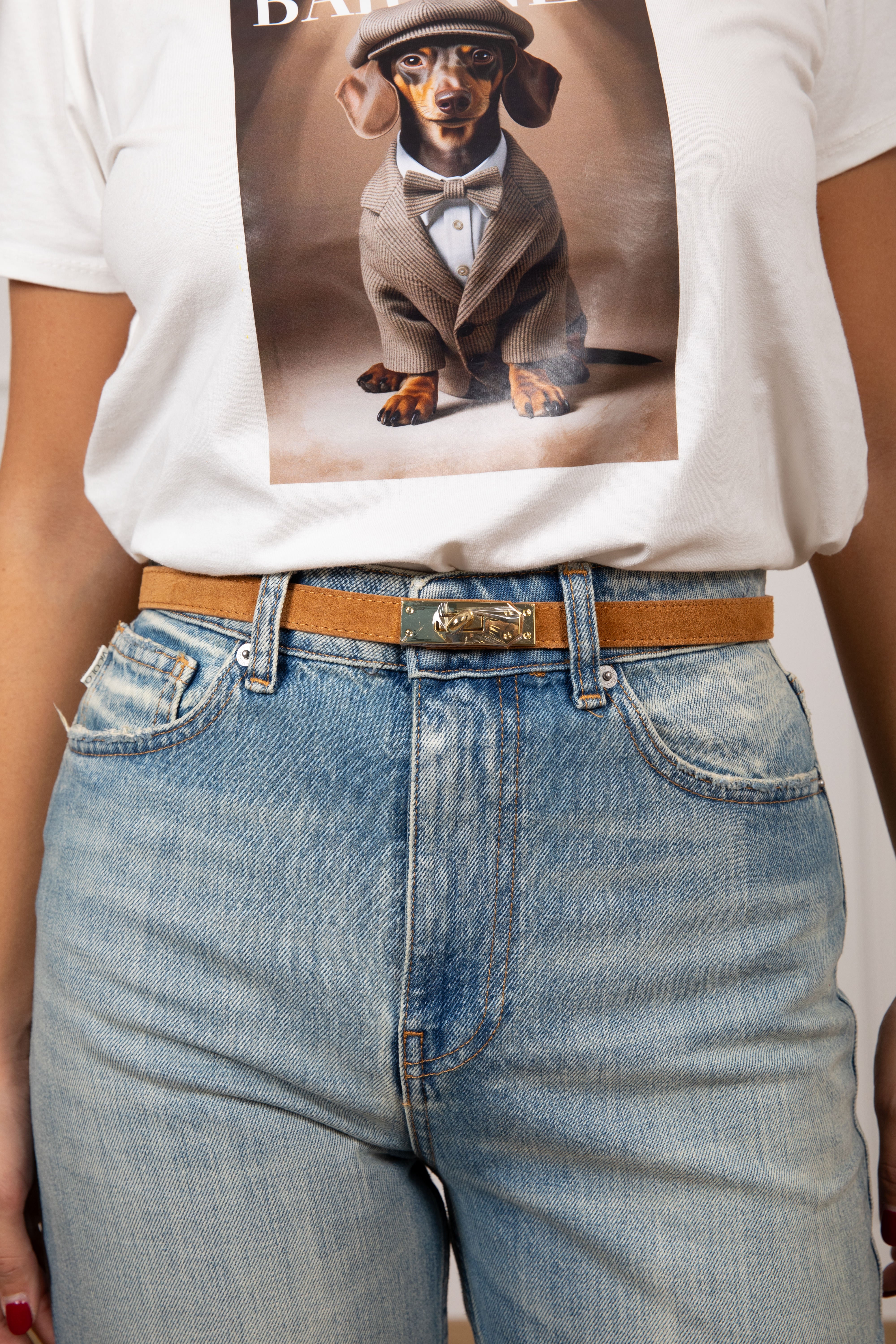 Cintura regolabile in camoscio con lucchetto