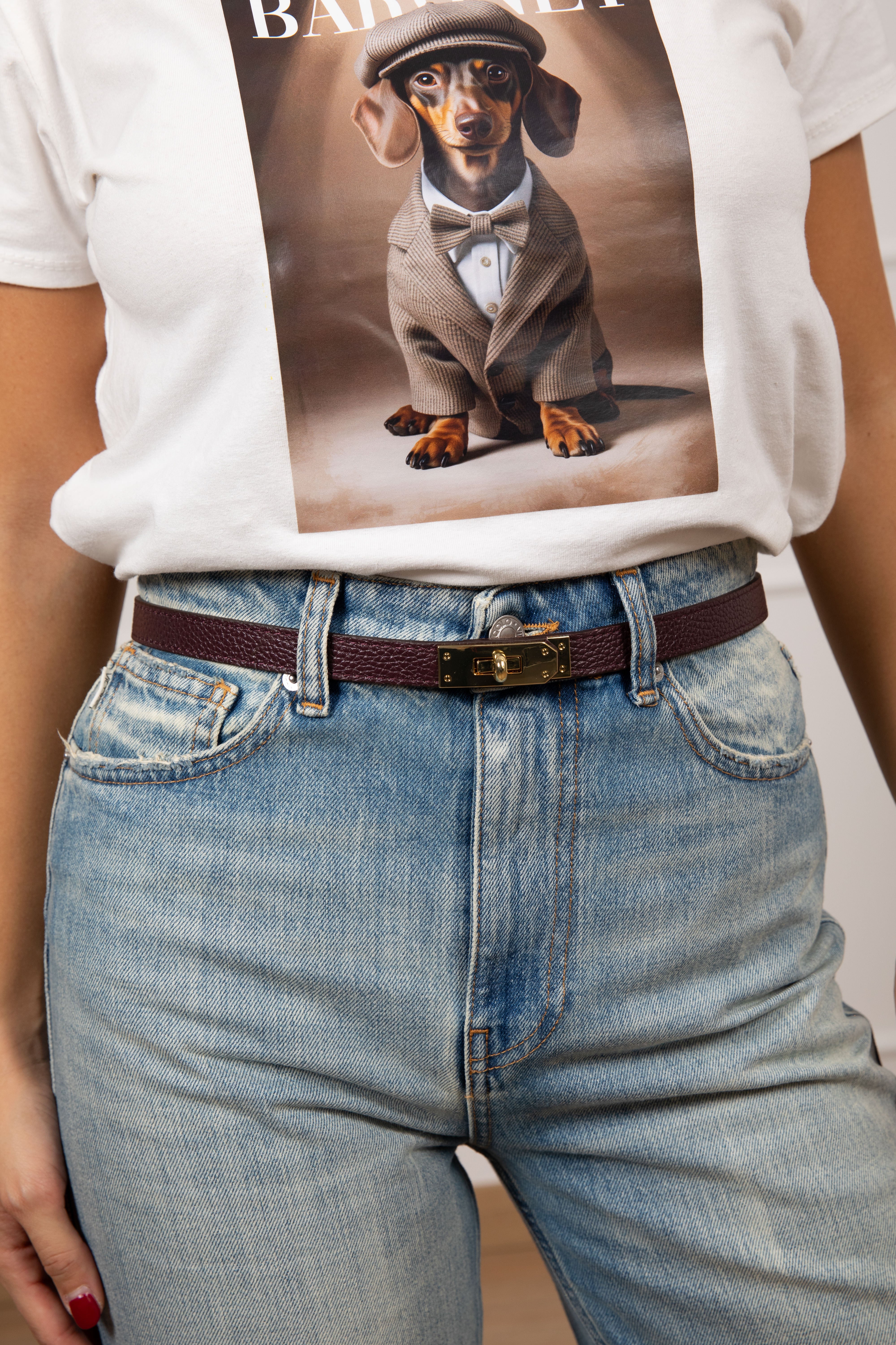 Cintura regolabile in pelle con lucchetto