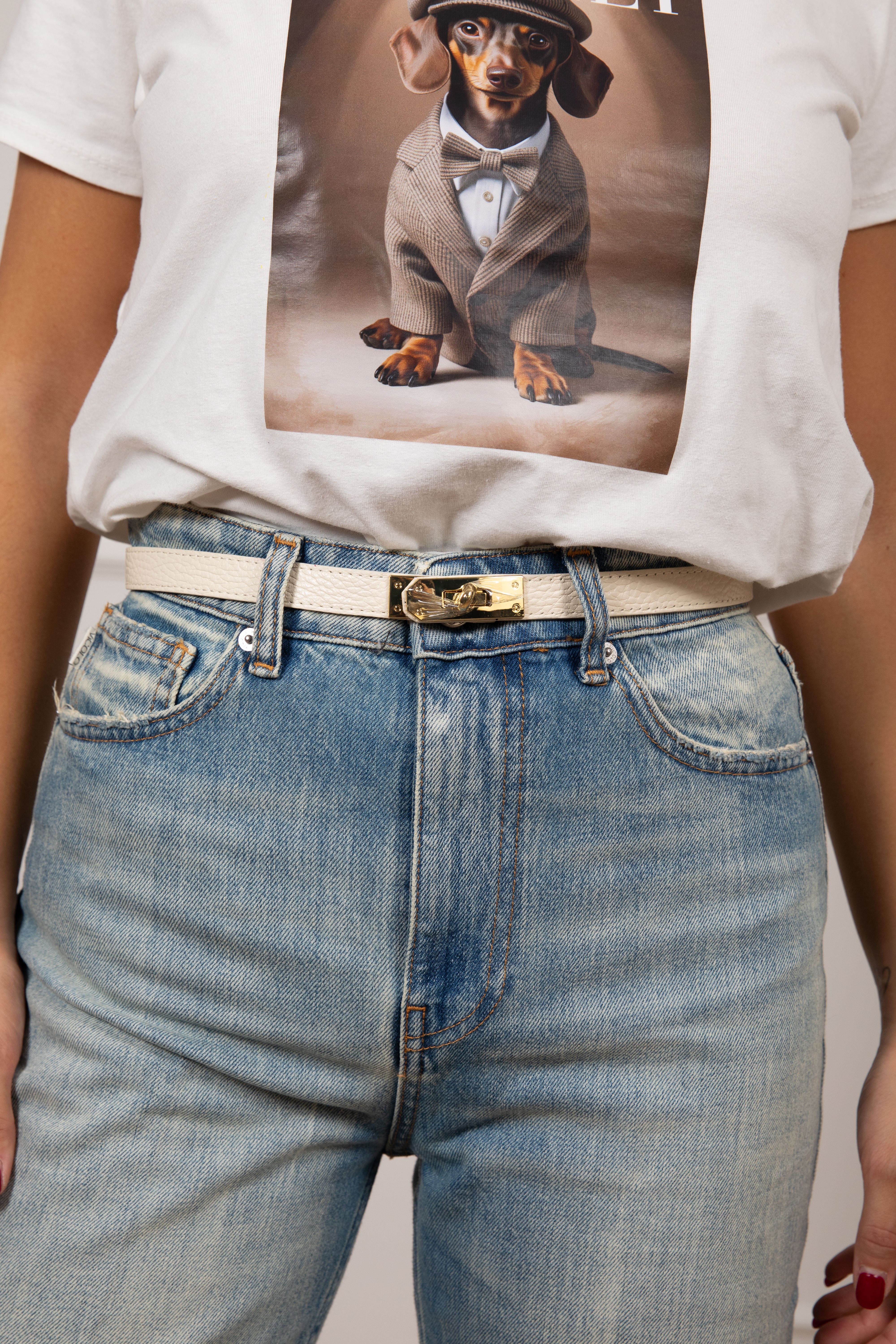 Cintura regolabile in pelle con lucchetto