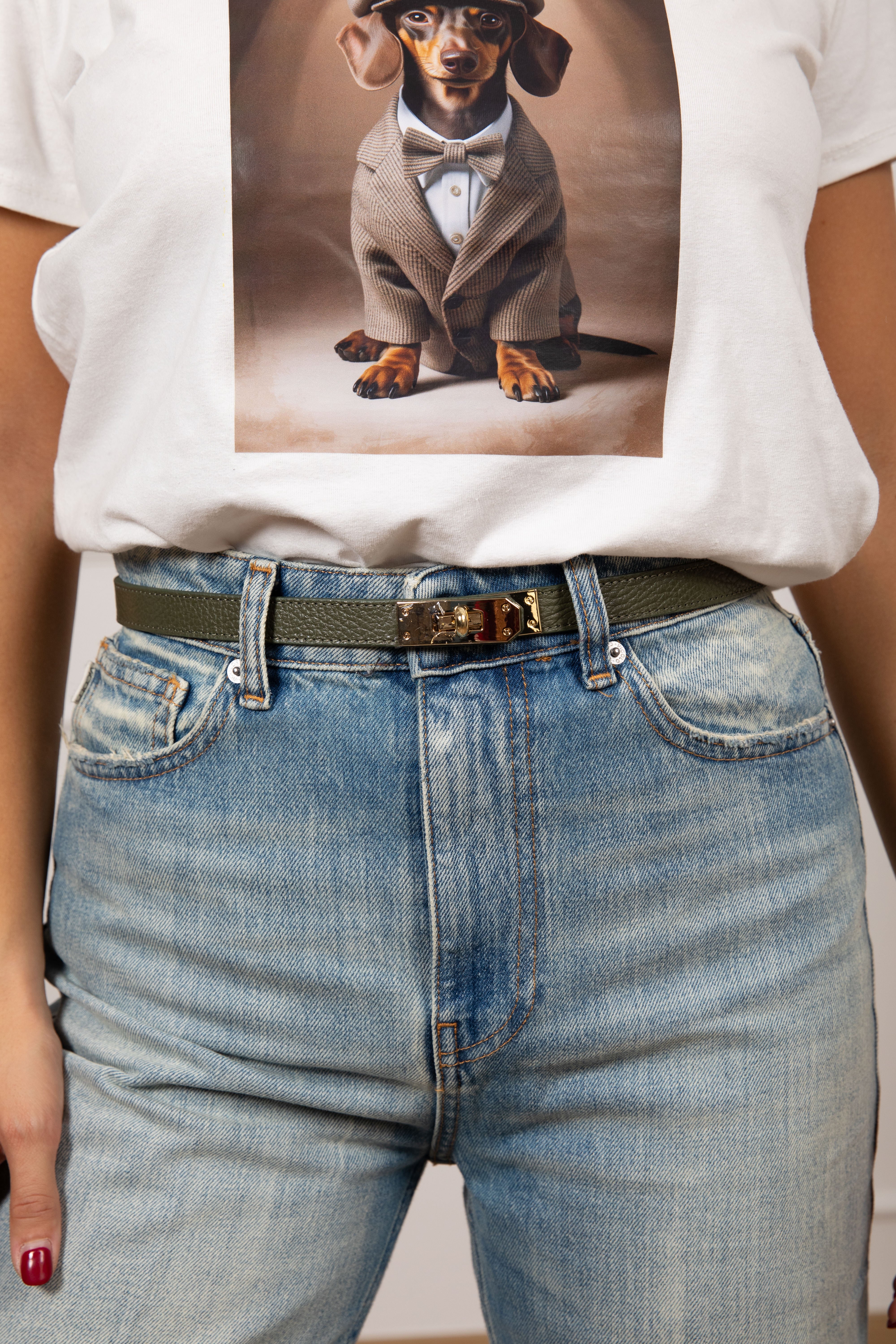 Cintura regolabile in pelle con lucchetto