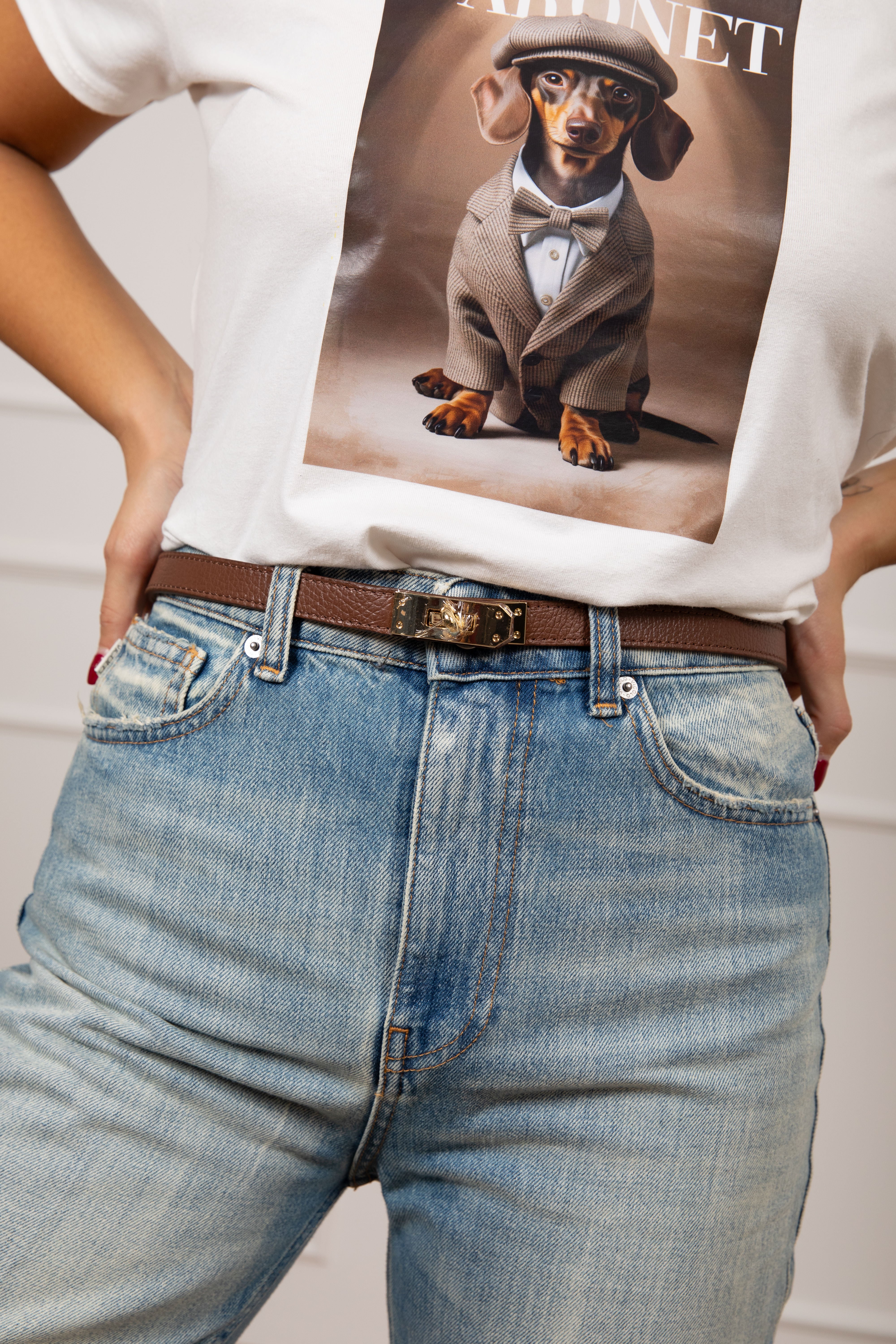 Cintura regolabile in pelle con lucchetto