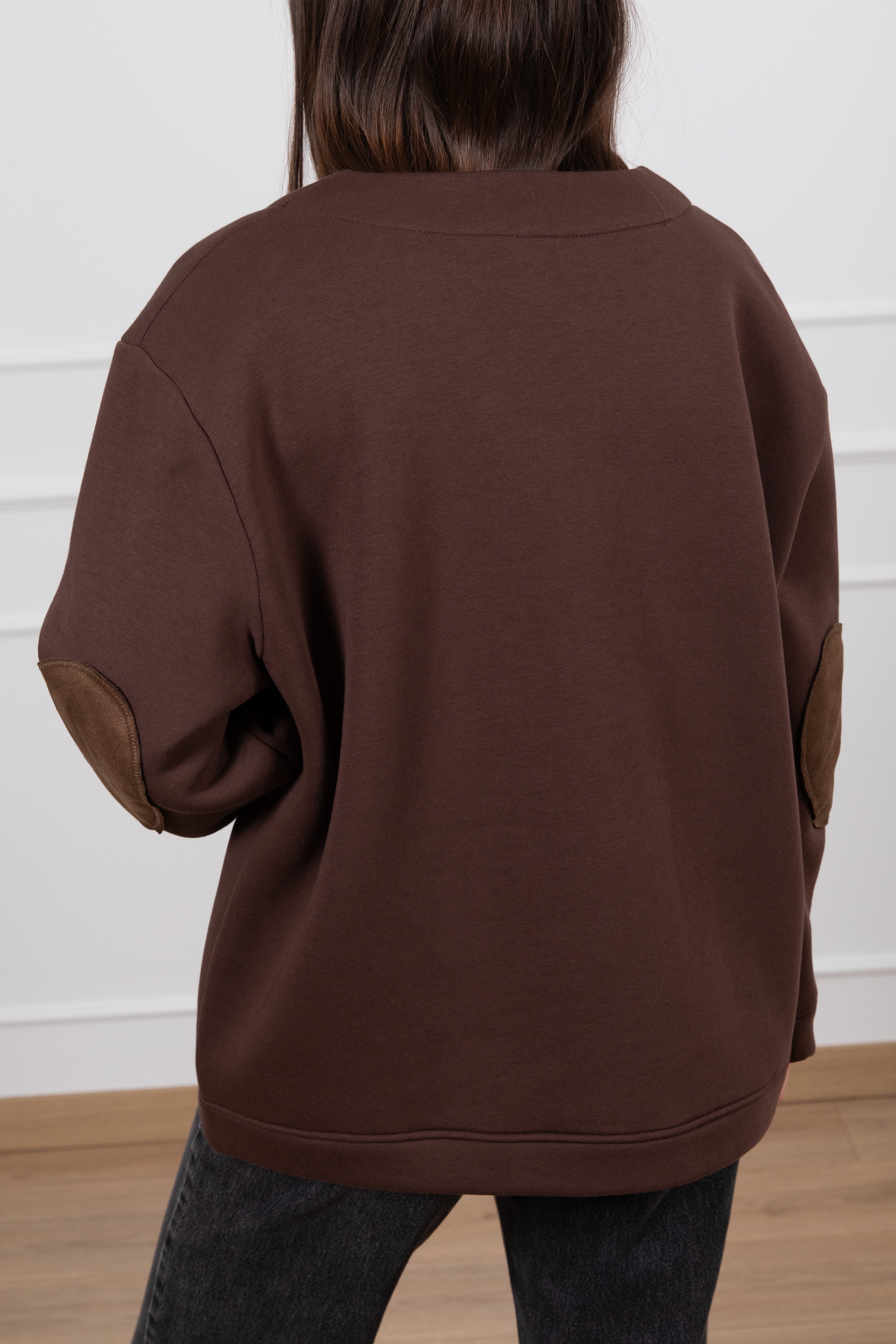 Cardigan in felpa con toppe in eco-camoscio ViCOLO