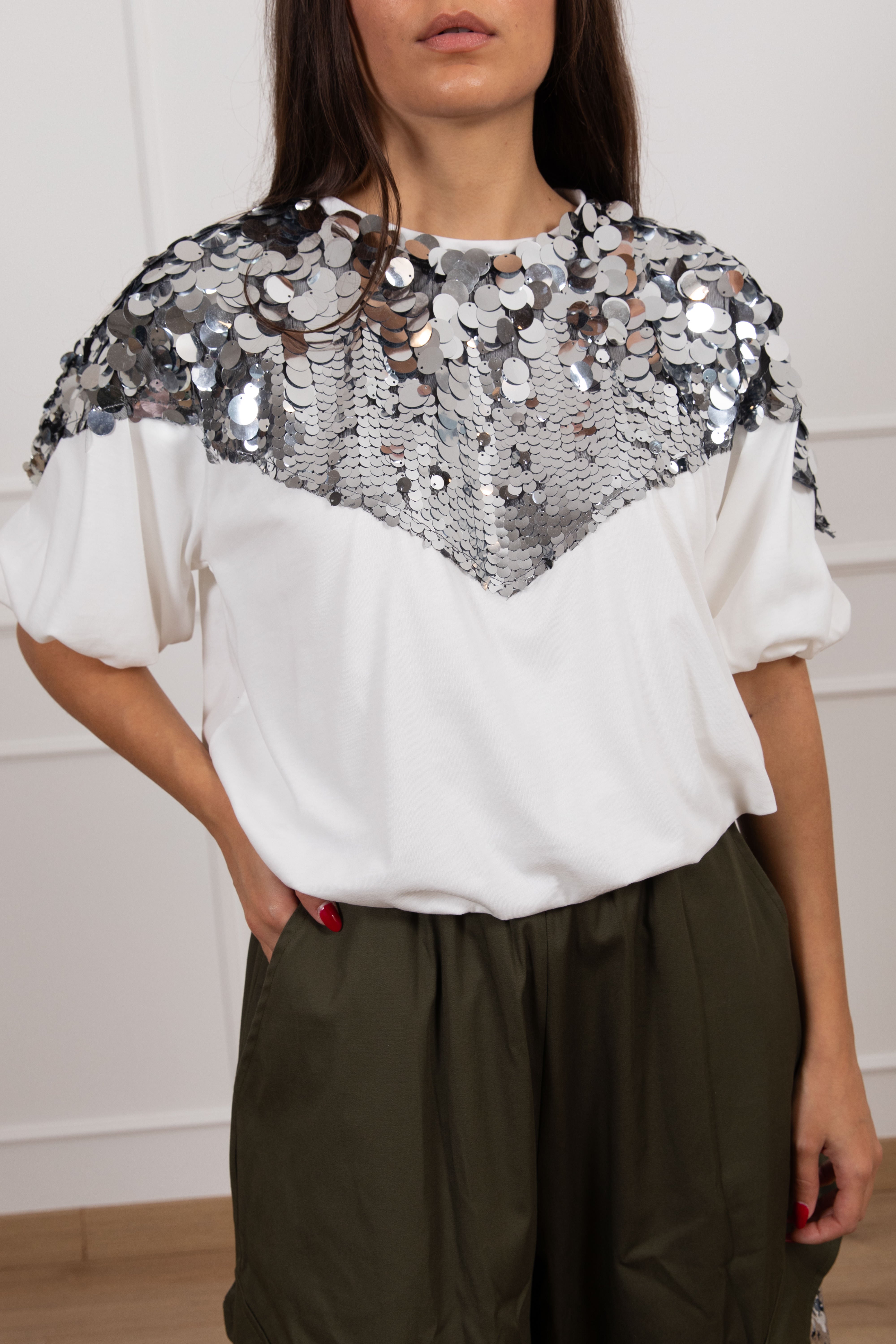T-shirt a palloncino con paillettes Tensione IN