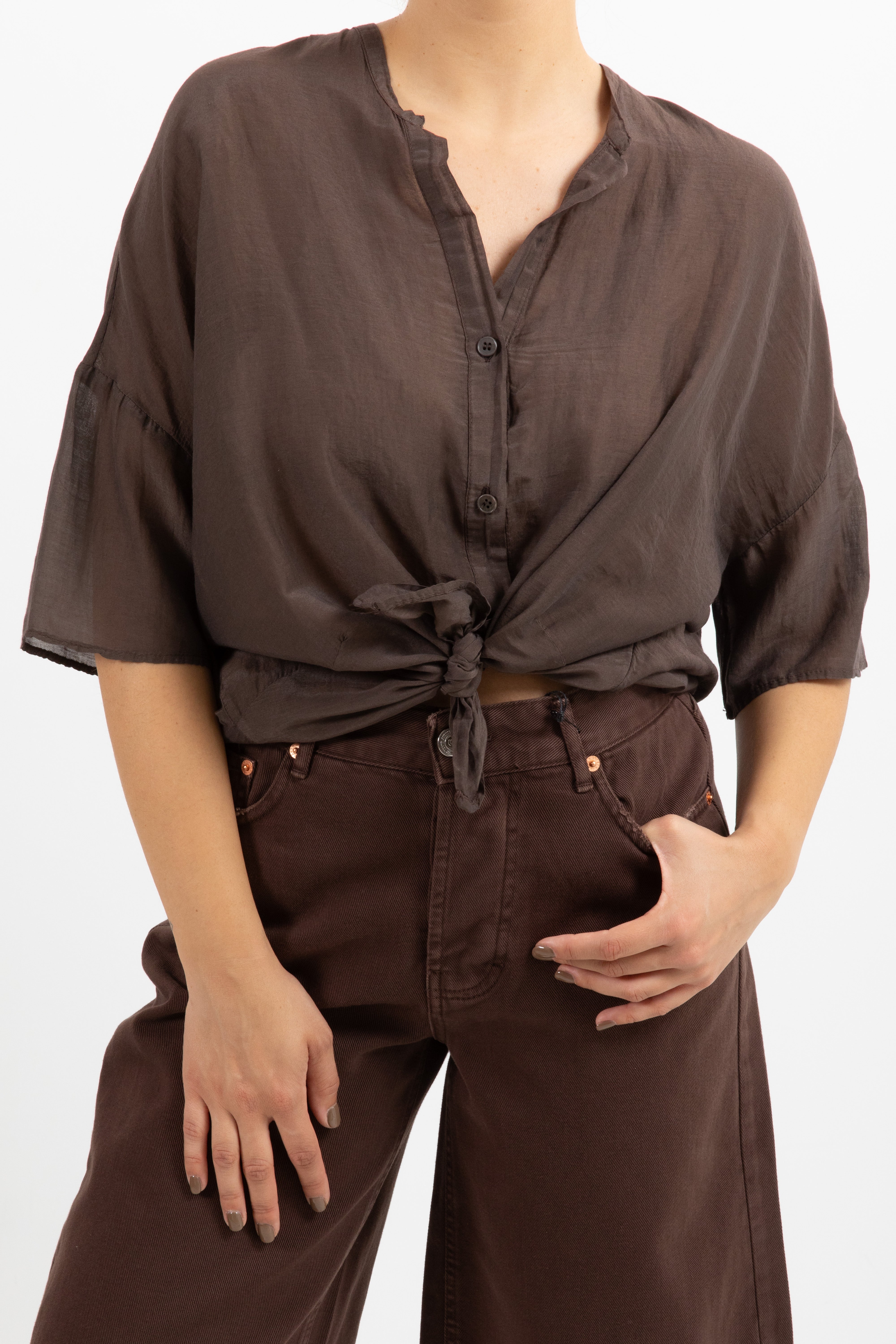Camicia manica corta in cotone e seta ViCOLO