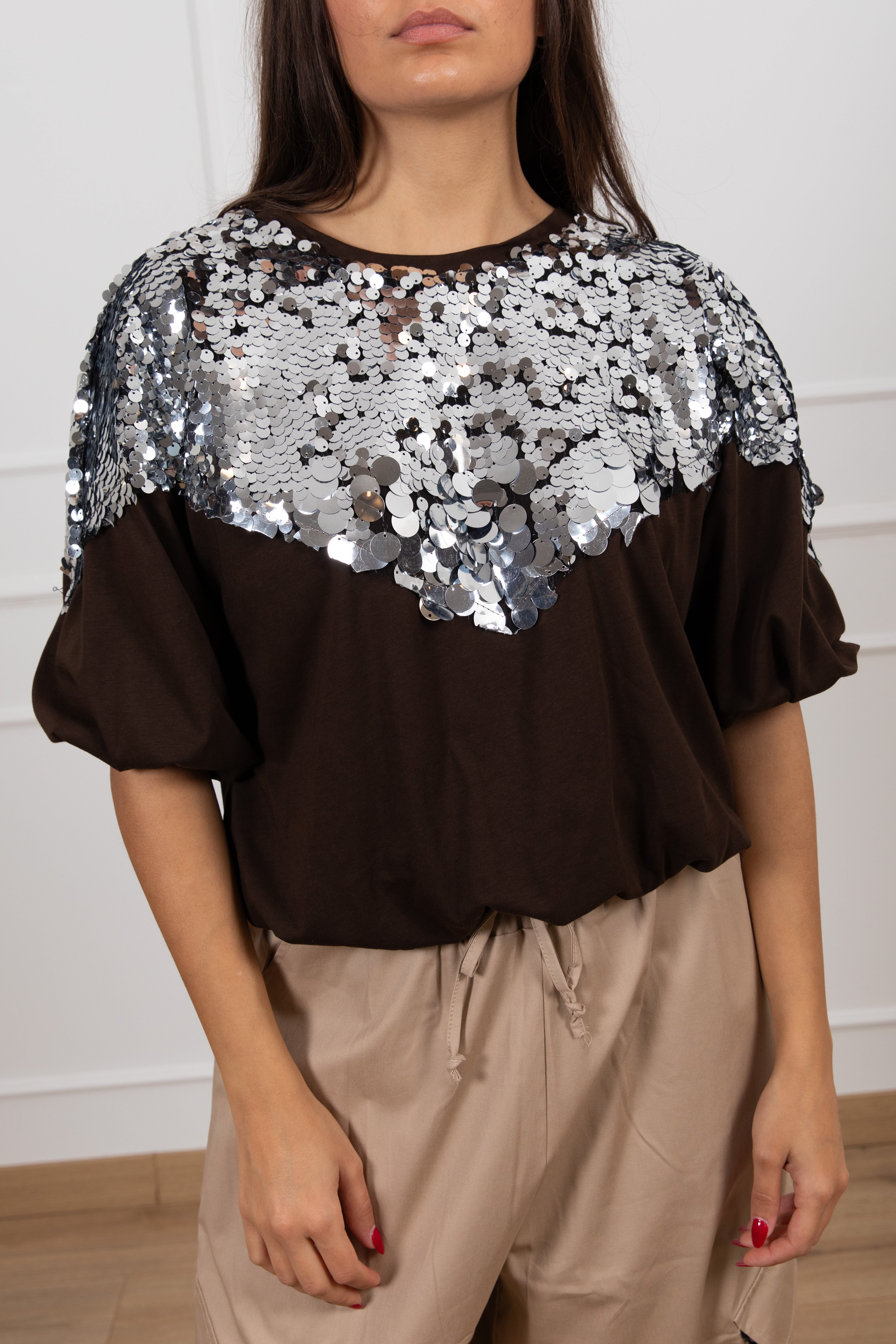T-shirt a palloncino con paillettes Tensione IN