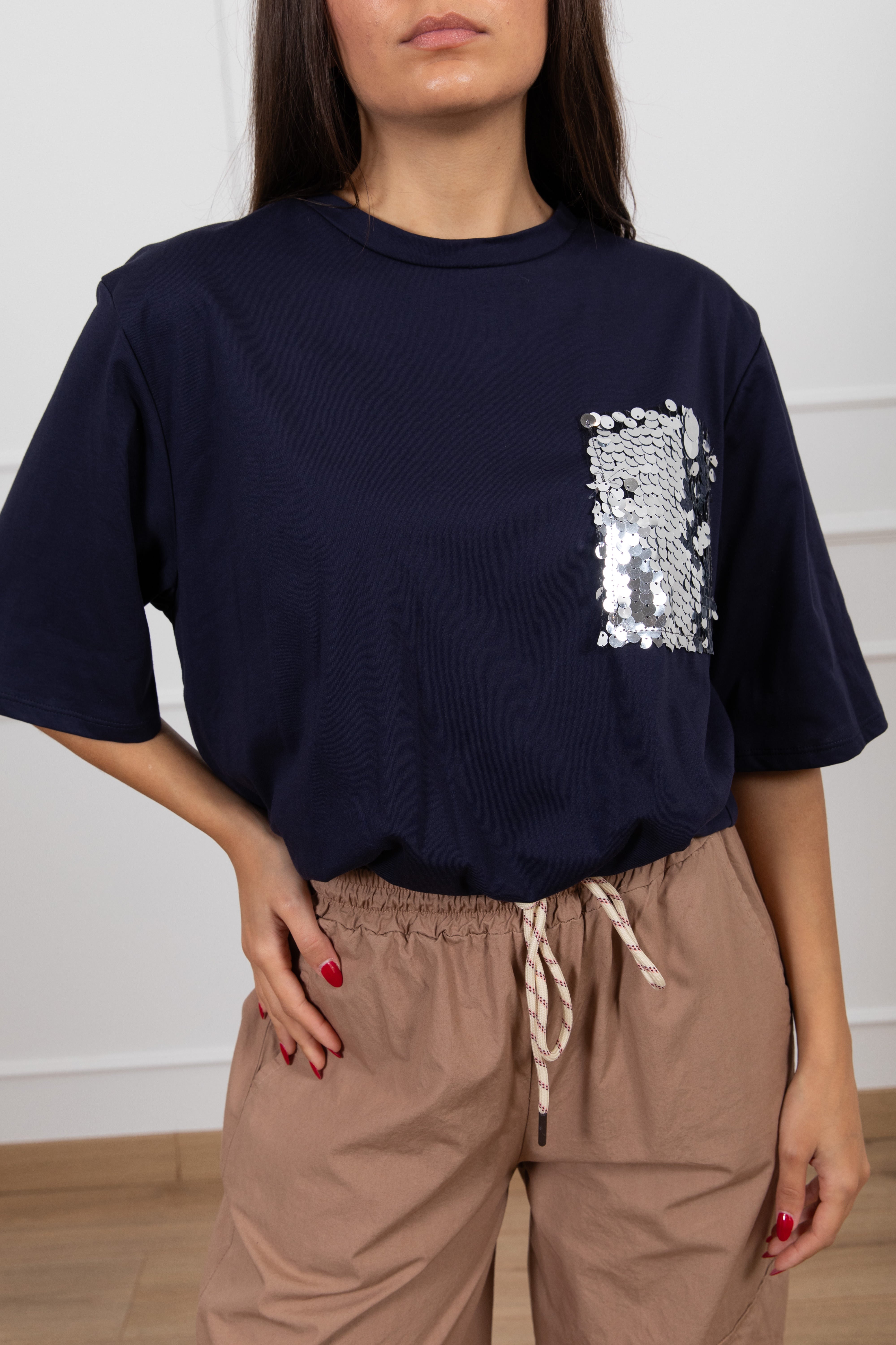 T-shirt a palloncino con tasca paillettes Motel