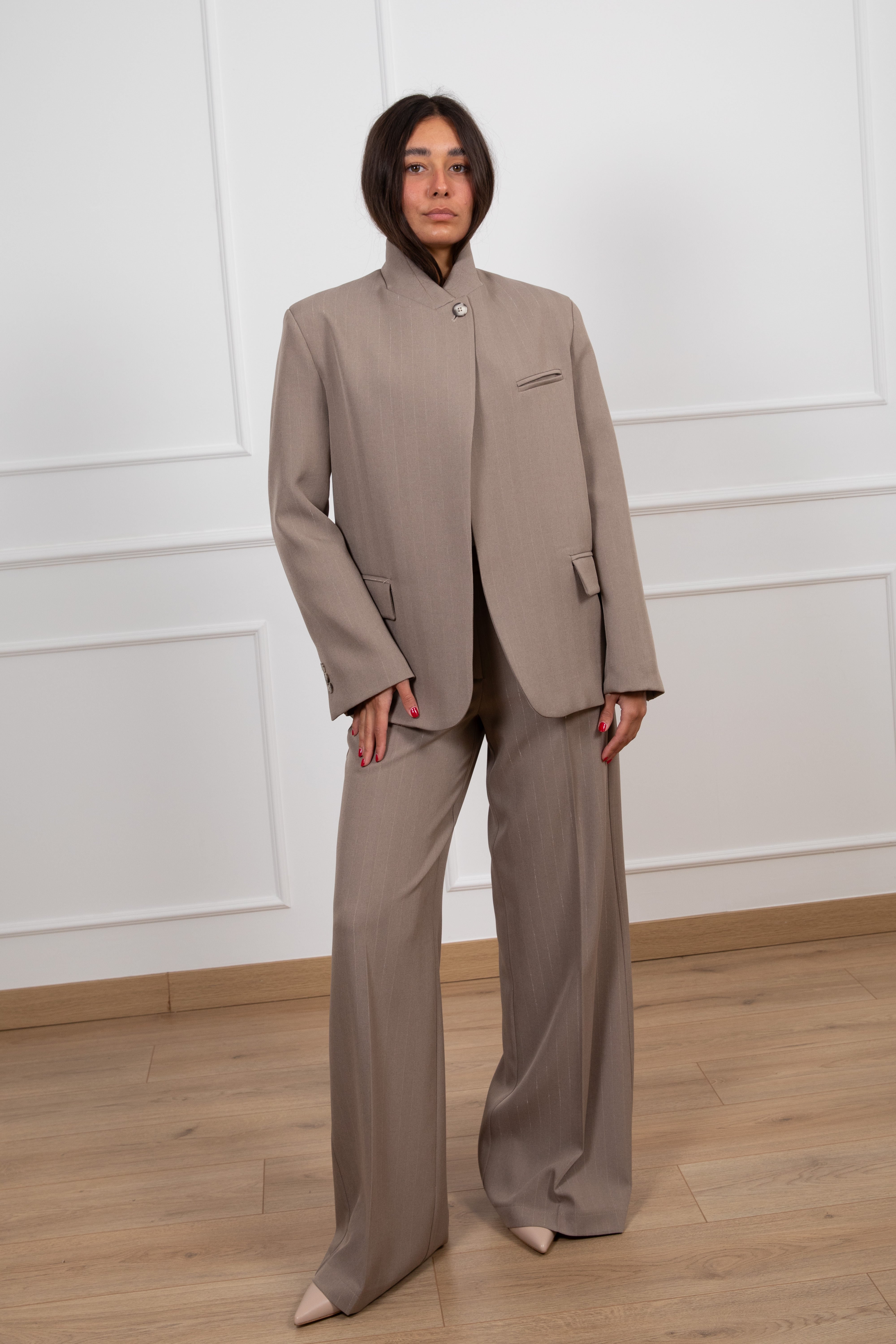 Pantalone gamba dritta gessato in lurex ViCOLO