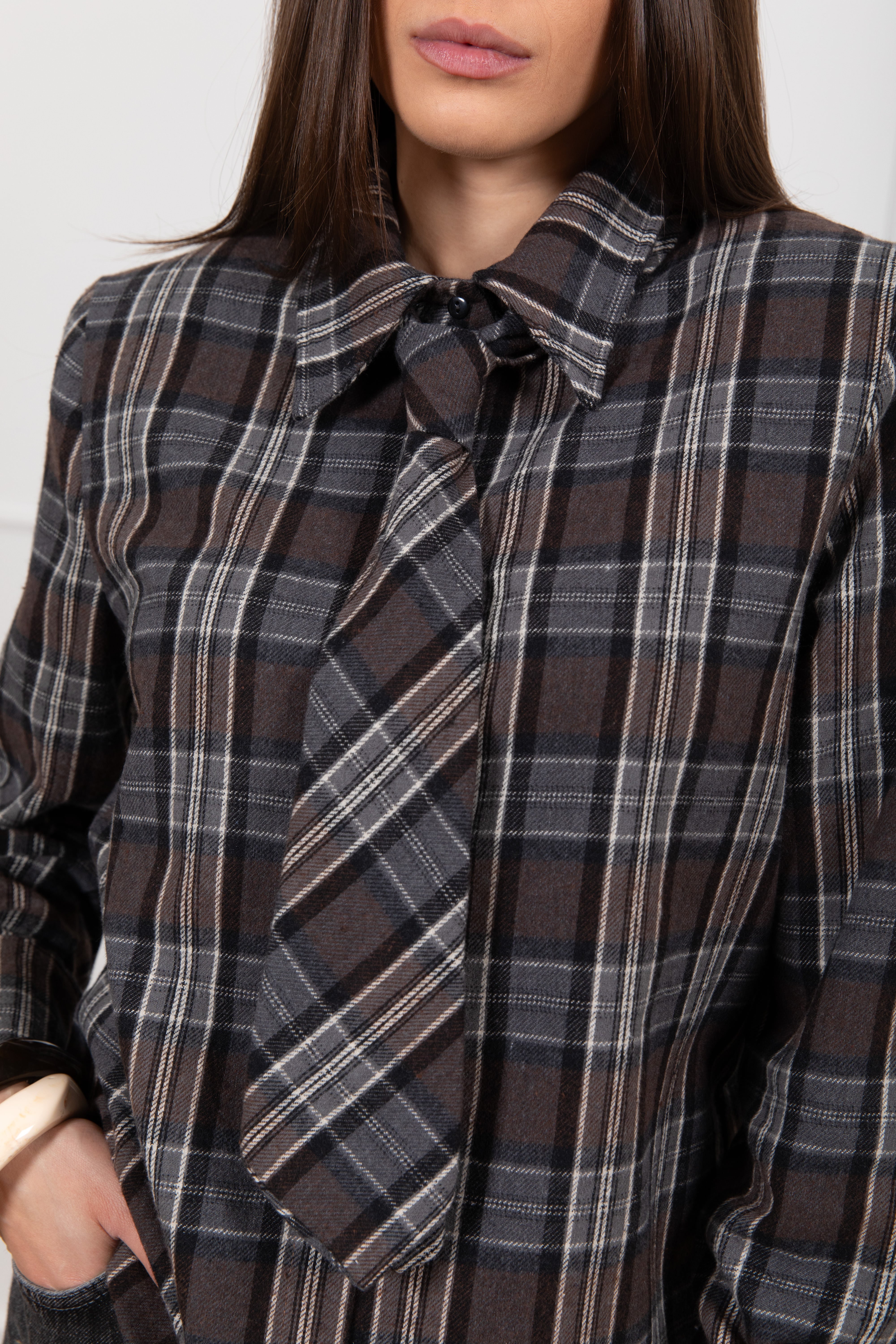Camicia check in flanella con spallina imbottita Tensione IN