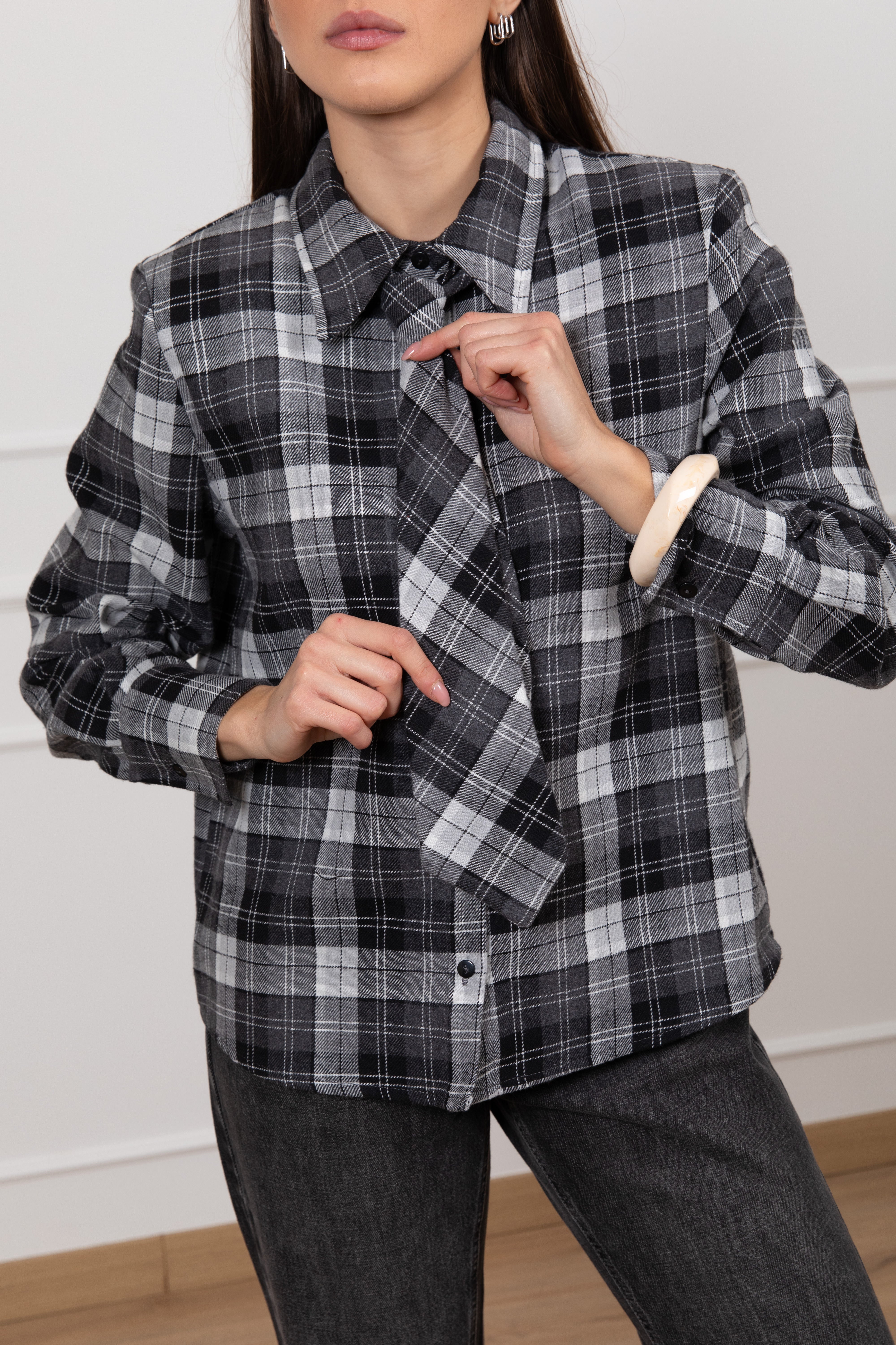 Camicia check in flanella con spallina imbottita Tensione IN
