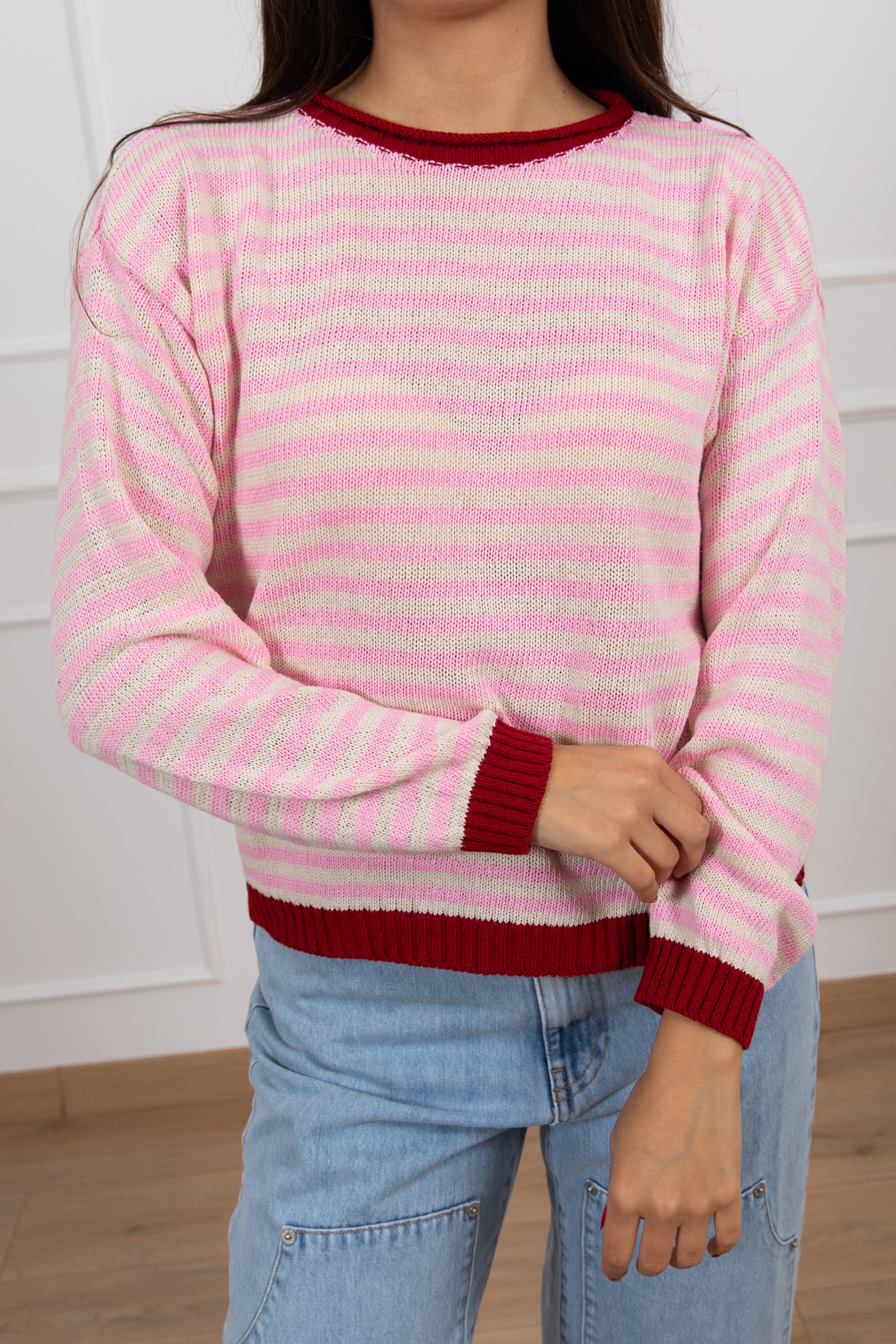 Maglia a righe in cotone con profili a contrasto Tensione IN