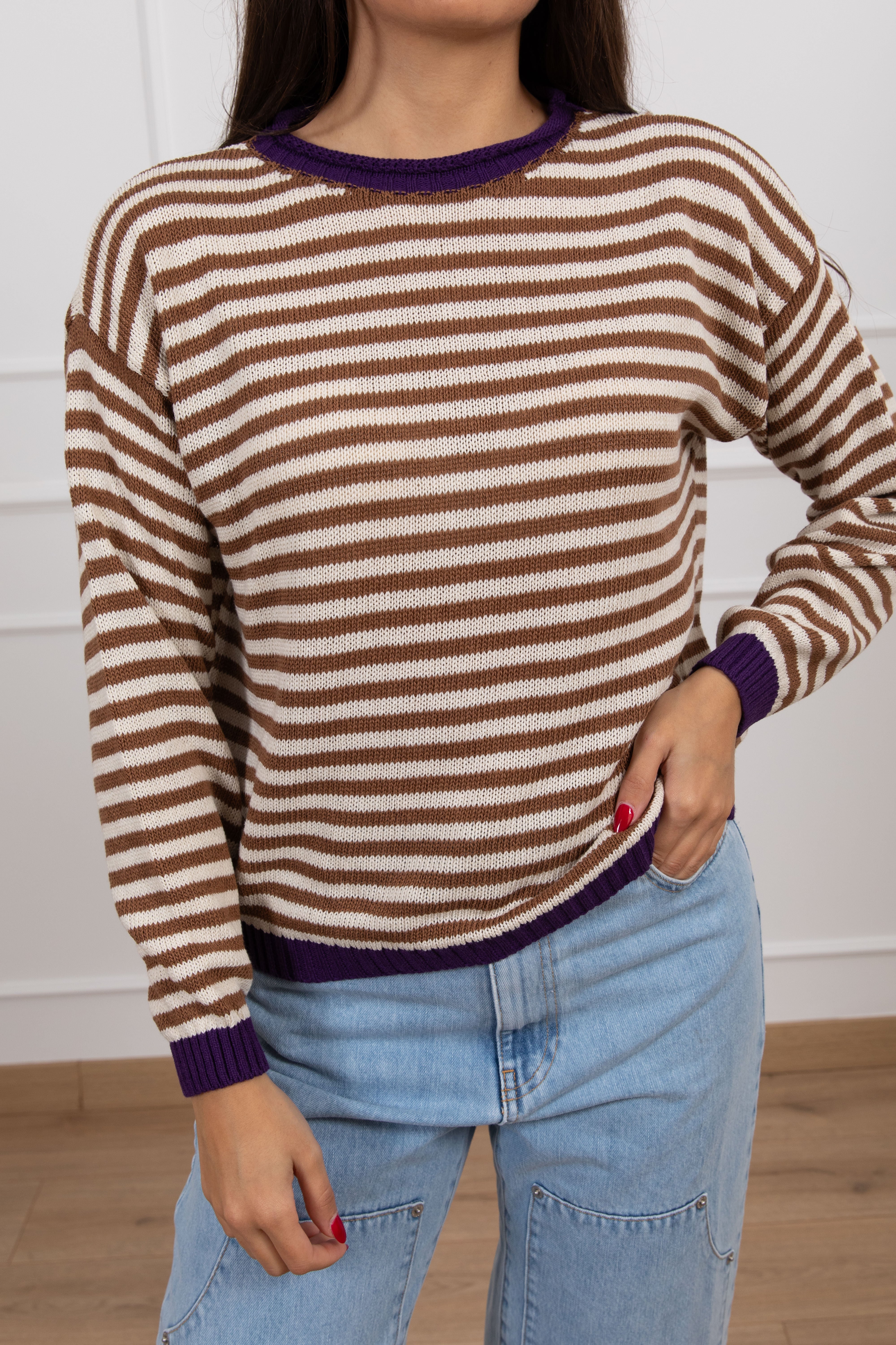 Maglia a righe in cotone con profili a contrasto Tensione IN