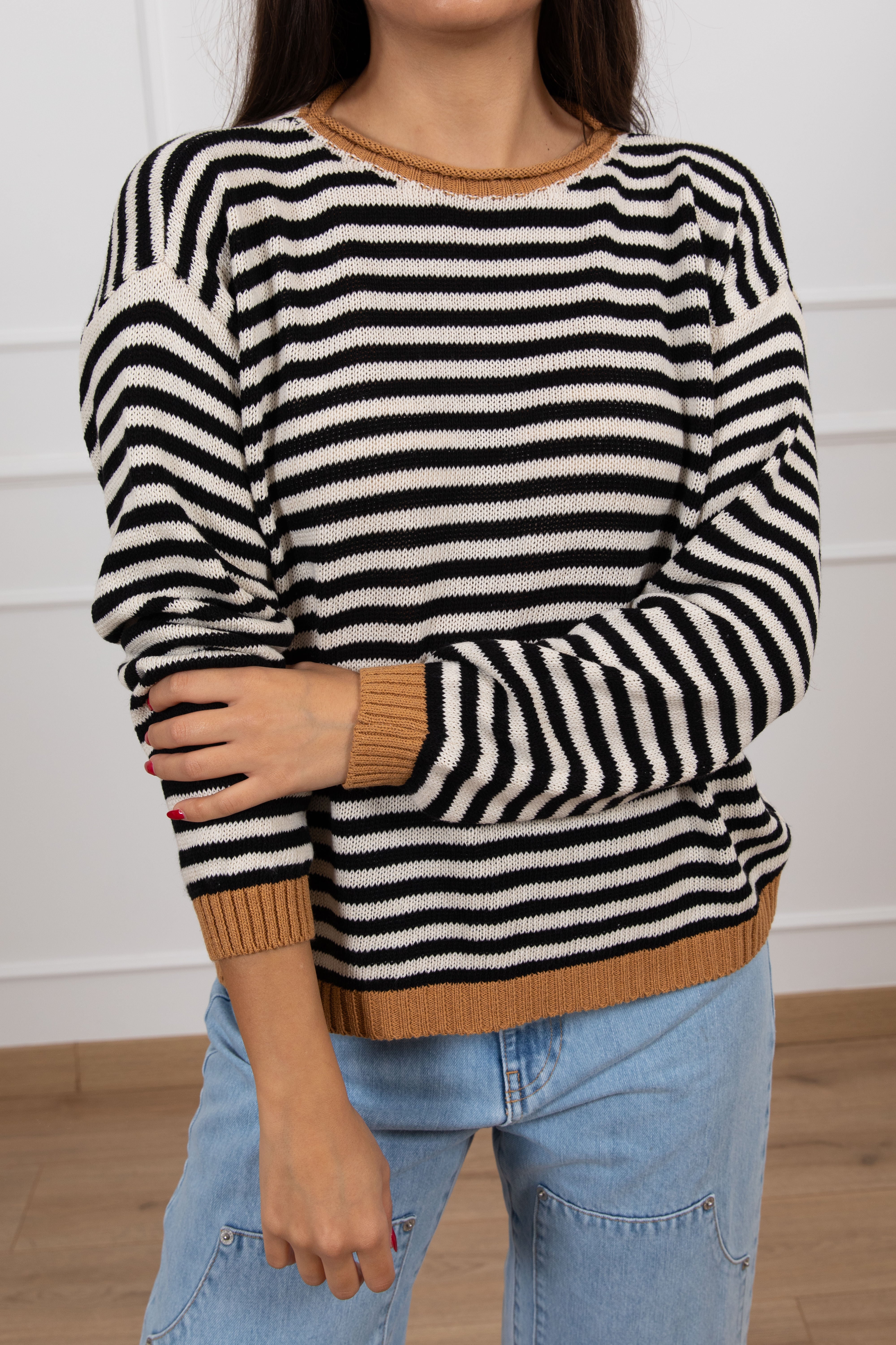 Maglia a righe in cotone con profili a contrasto Tensione IN