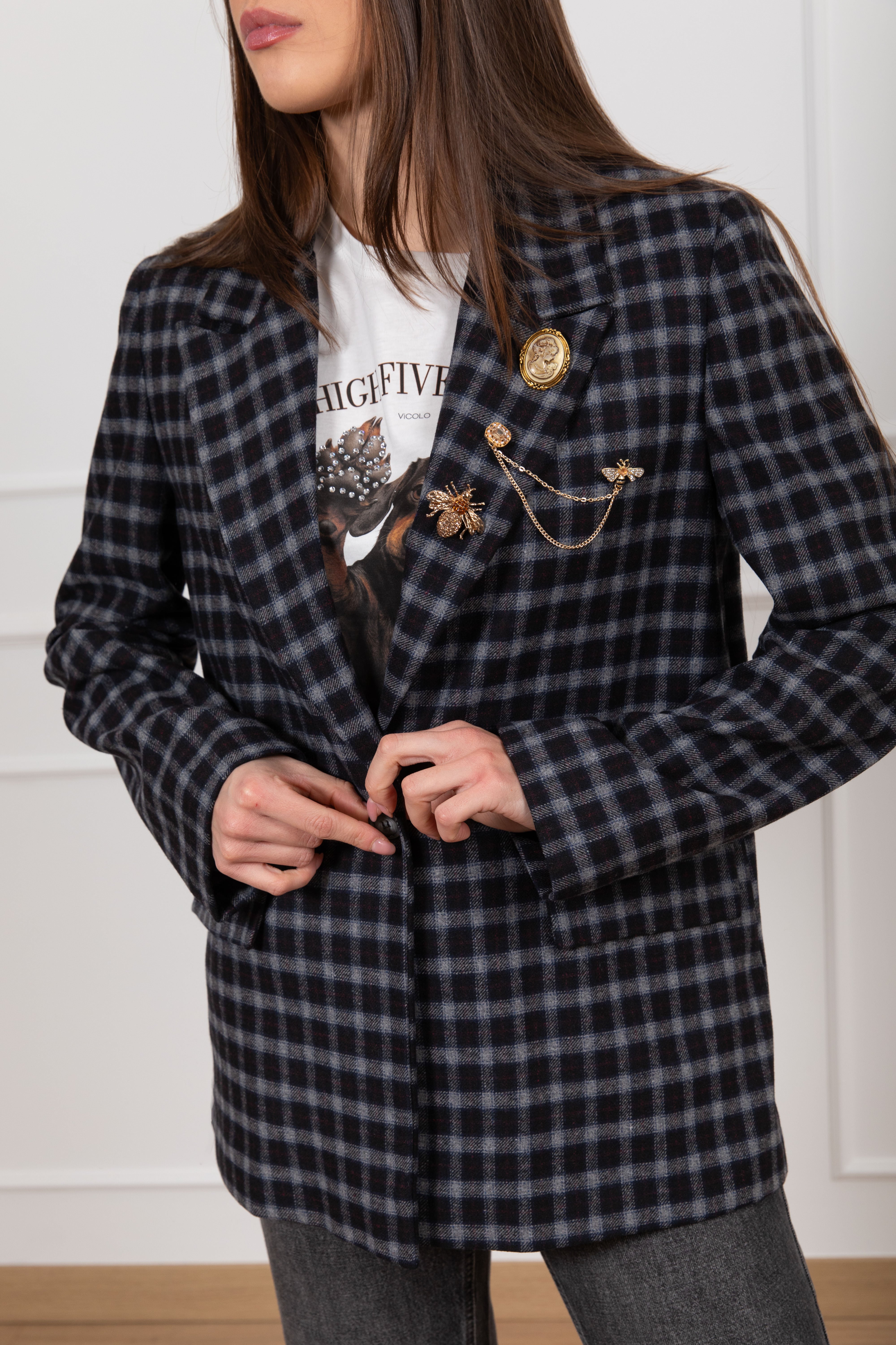 Giacca 2 bottoni check con spille ViCOLO