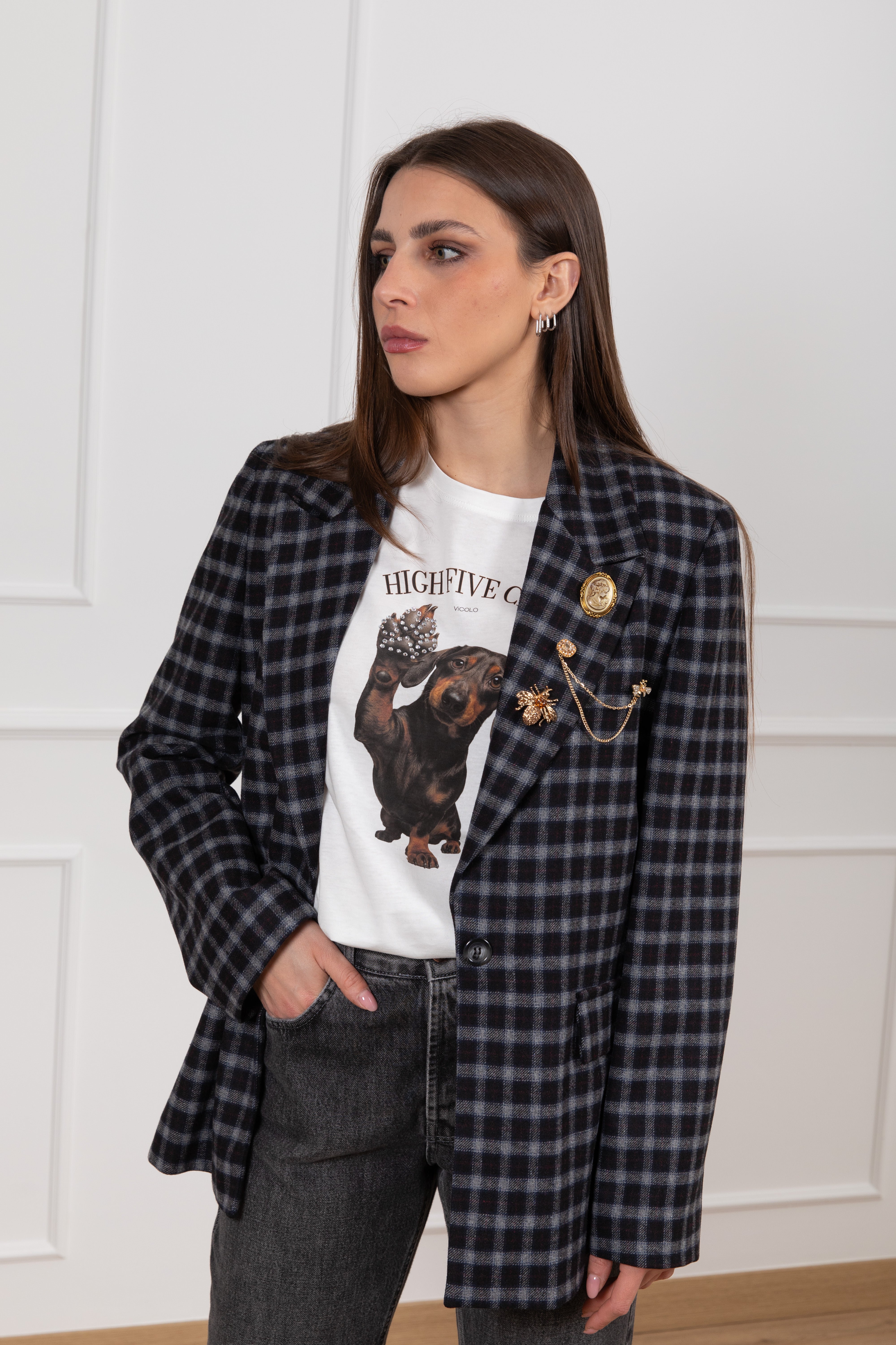 Giacca 2 bottoni check con spille ViCOLO