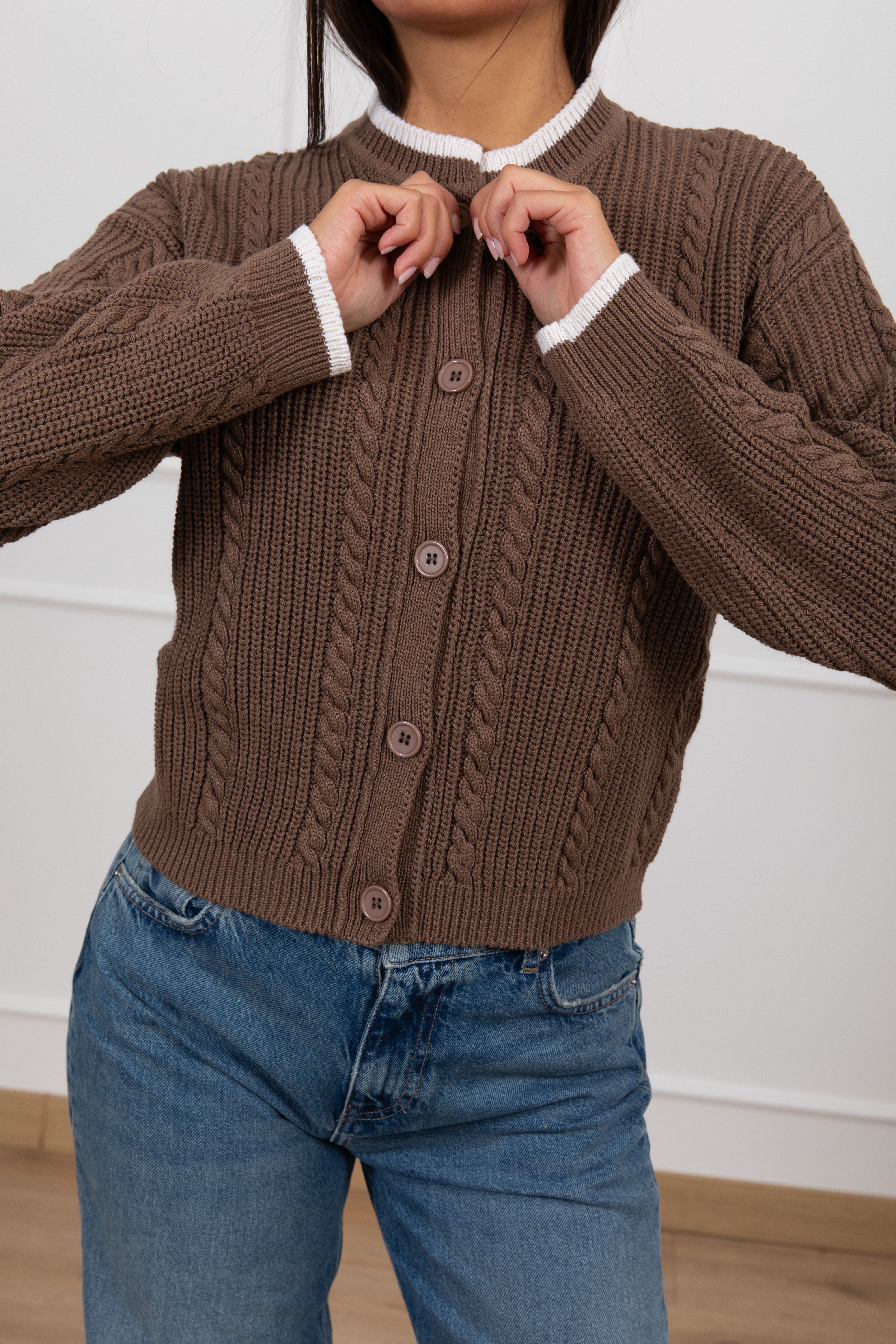 Cardigan trecce con profili a contrasto Tensione IN