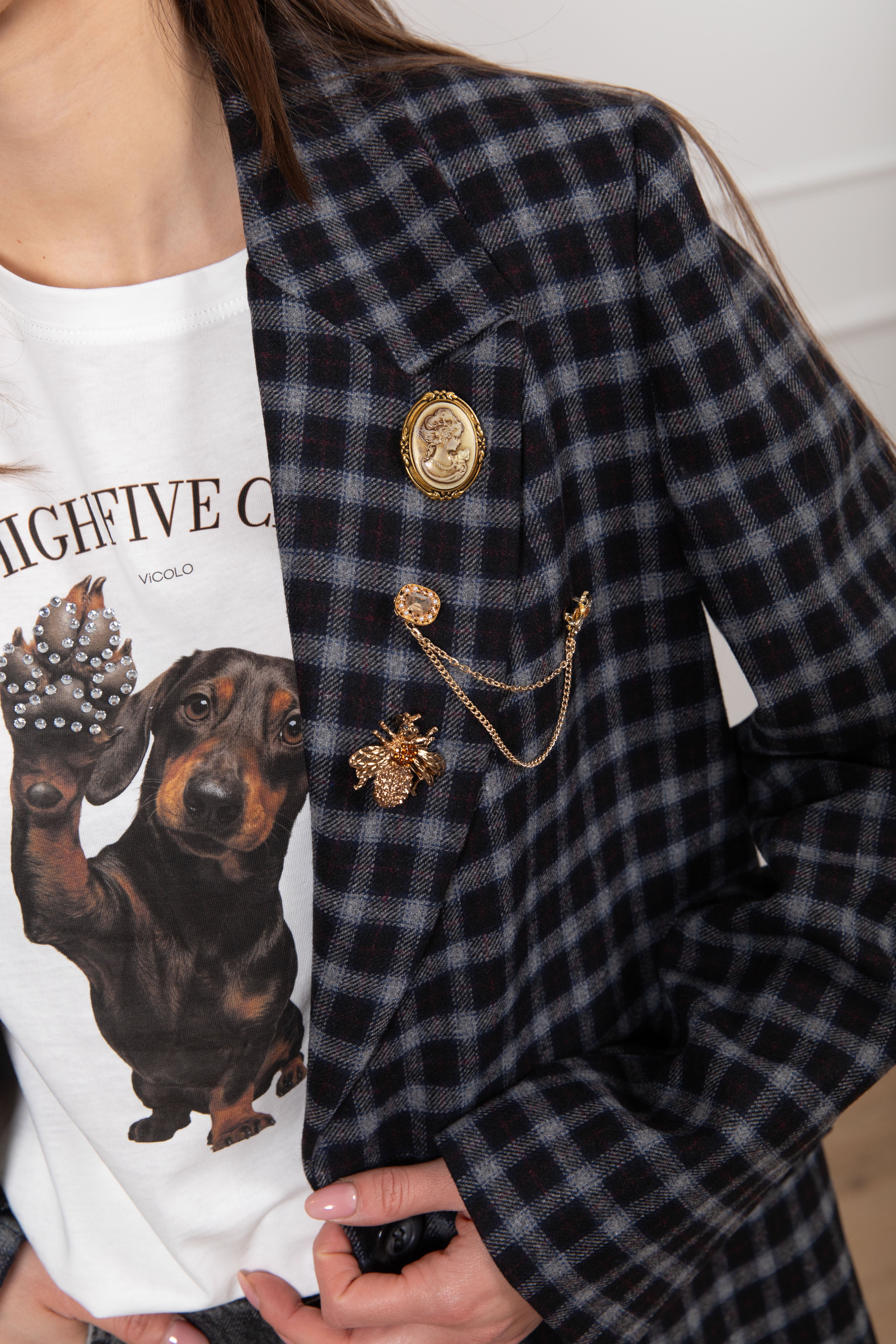 Giacca 2 bottoni check con spille ViCOLO