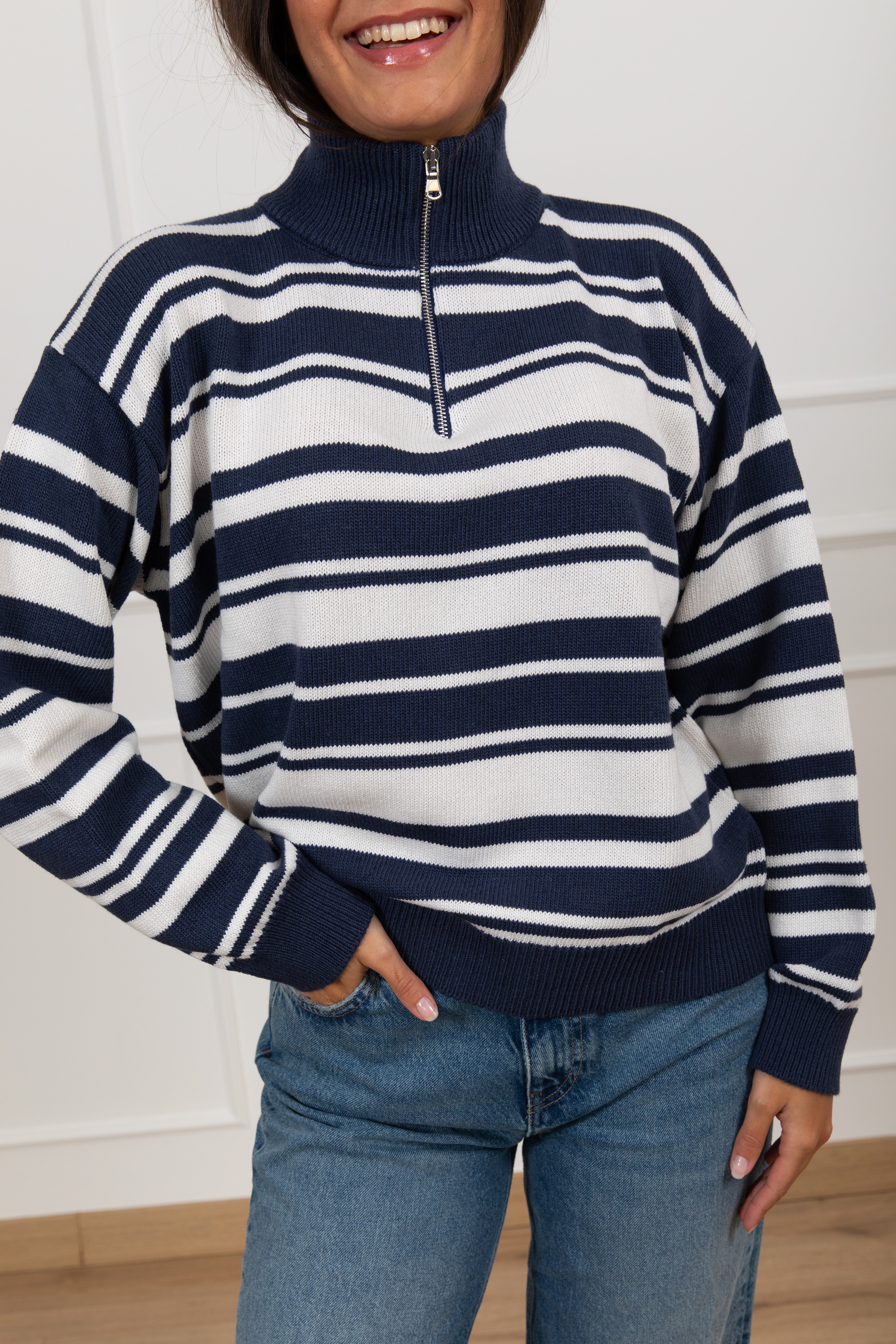 Maglia con mezza zip a righe alternate Tensione IN