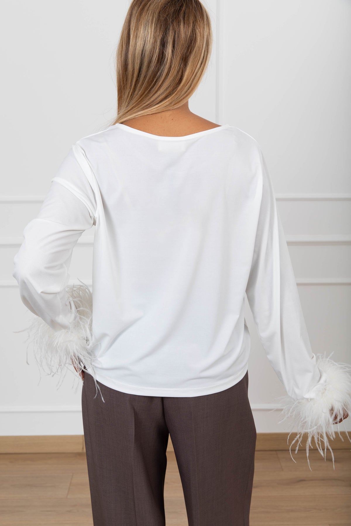 Blusa con inserto piume variante burro ViCOLO