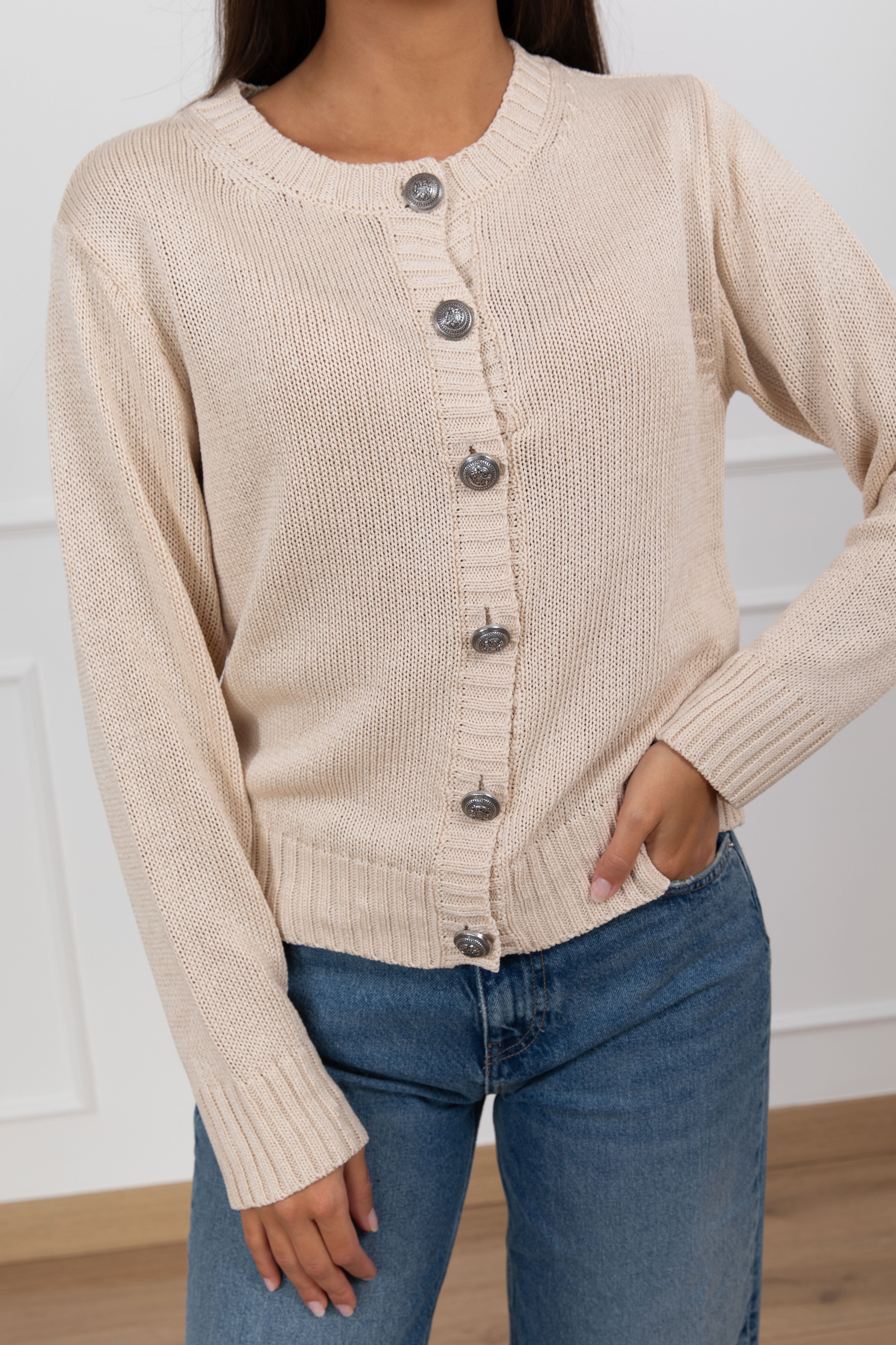 Cardigan in maglia con bottoni argento Tensione IN