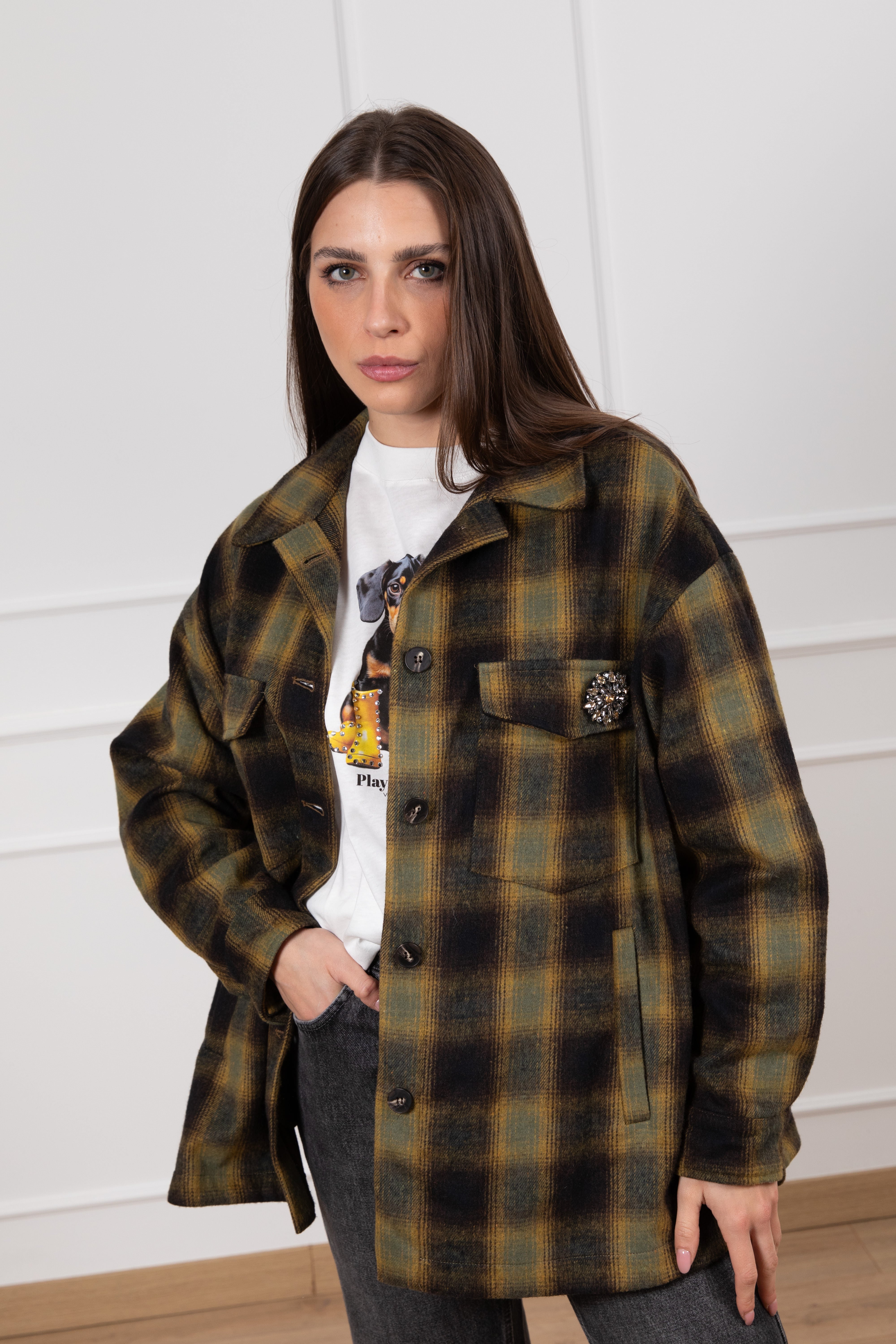 Giacca-camicia check in flanella con spilla Tensione IN
