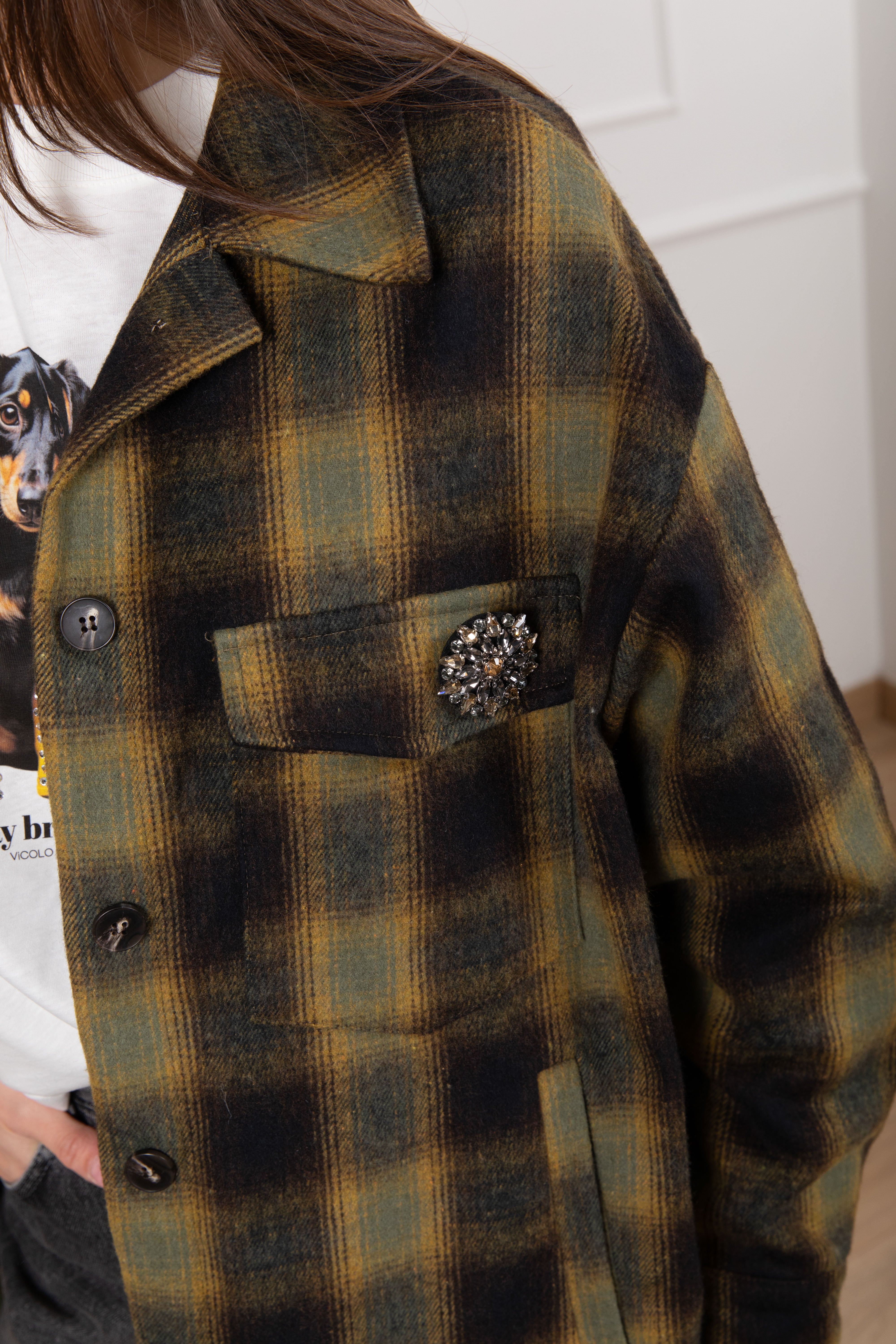 Giacca-camicia check in flanella con spilla Tensione IN