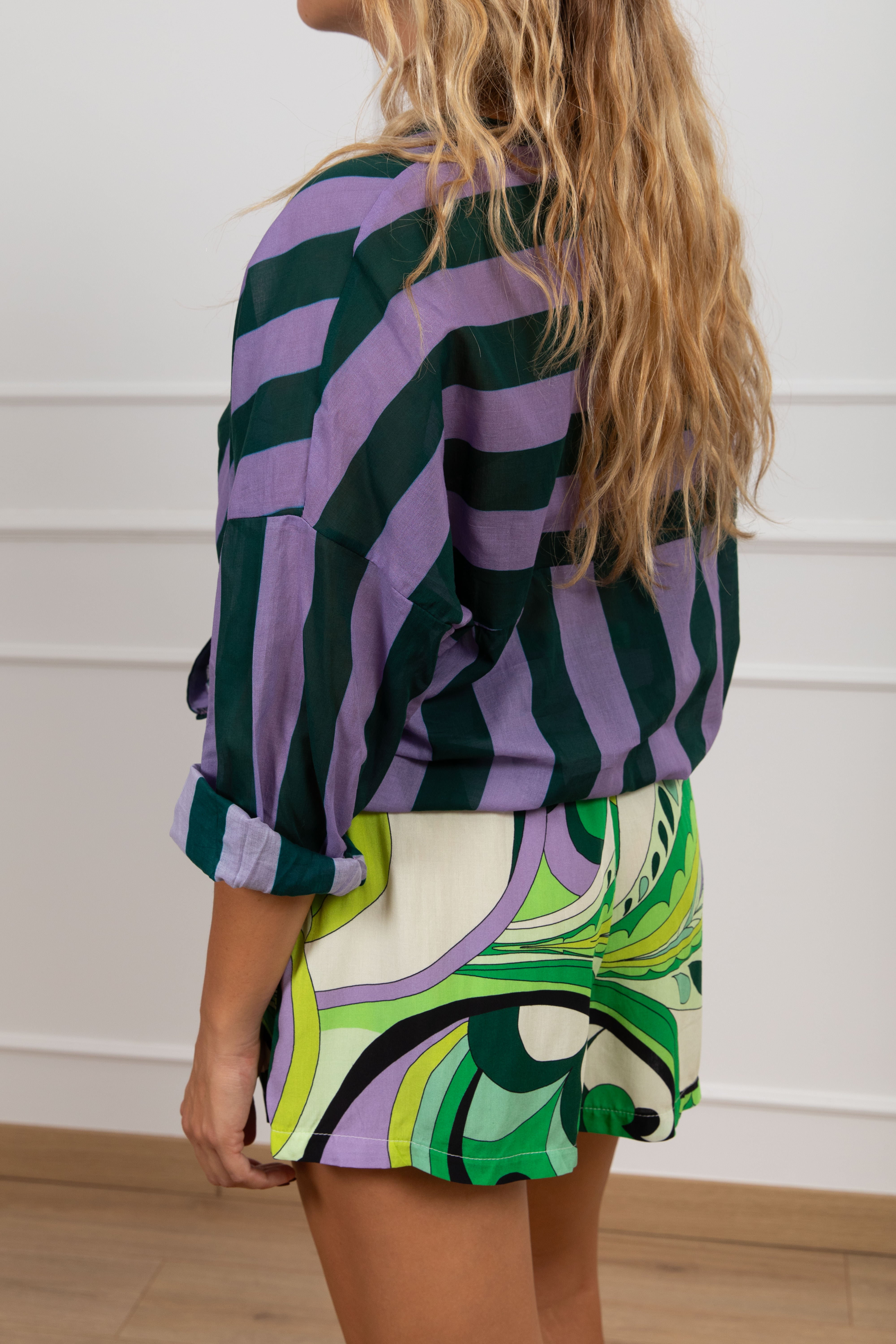 Camicia a righe verde e lilla Motel