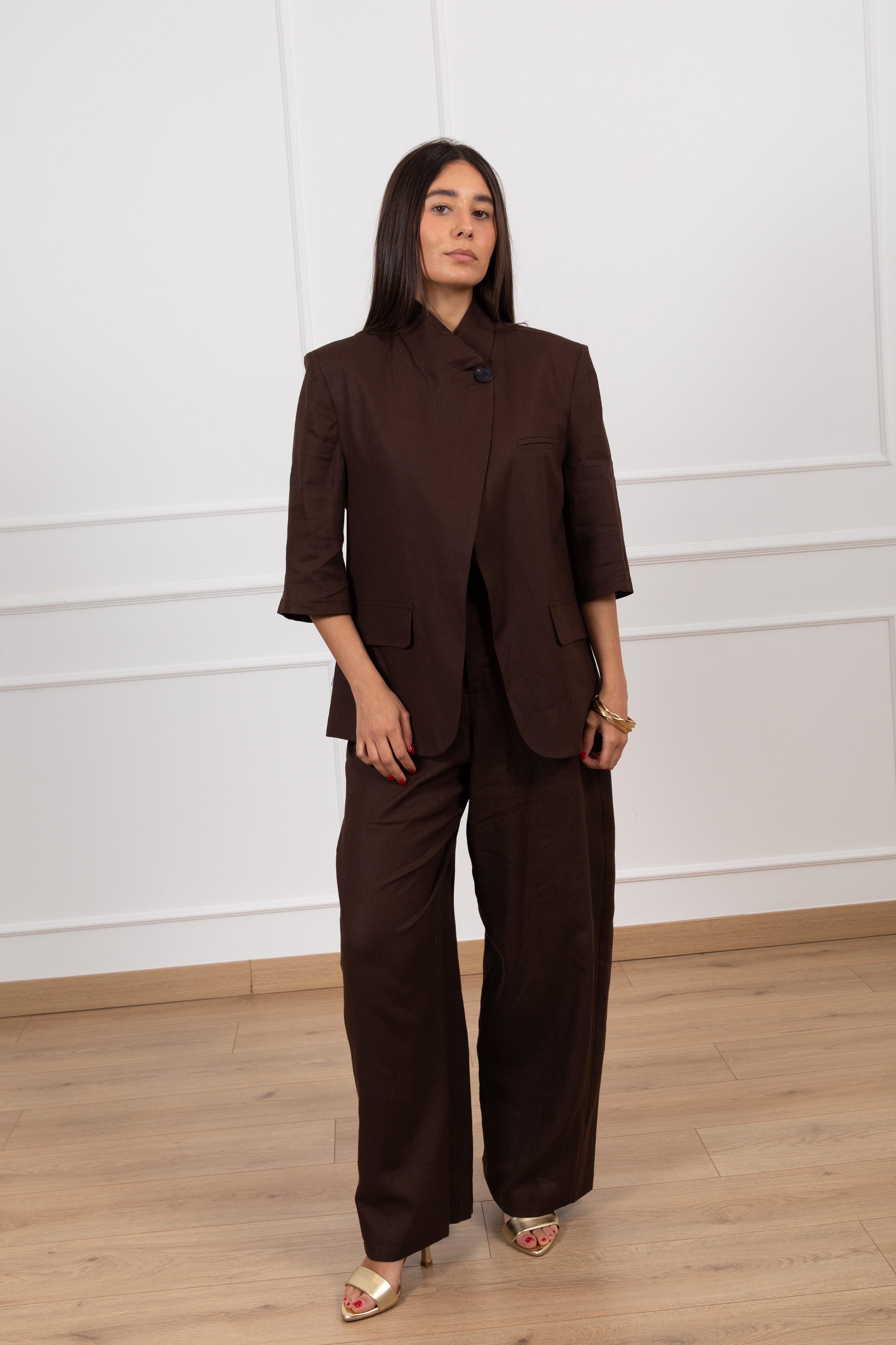 Pantalone barrel-fit in lino con elastico sul retro Susy Mix