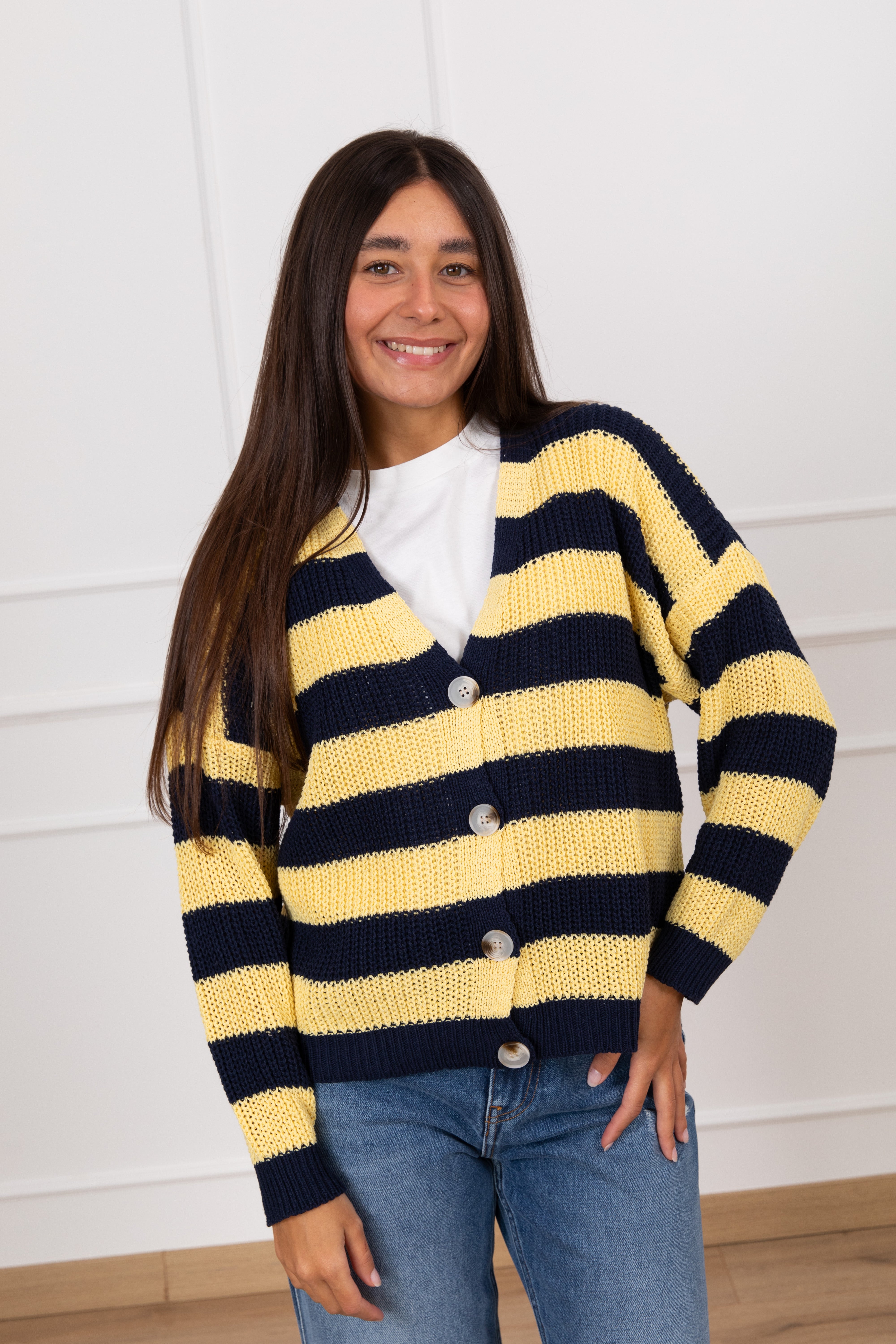 Cardigan a righe con scollo a "V" Susy Mix