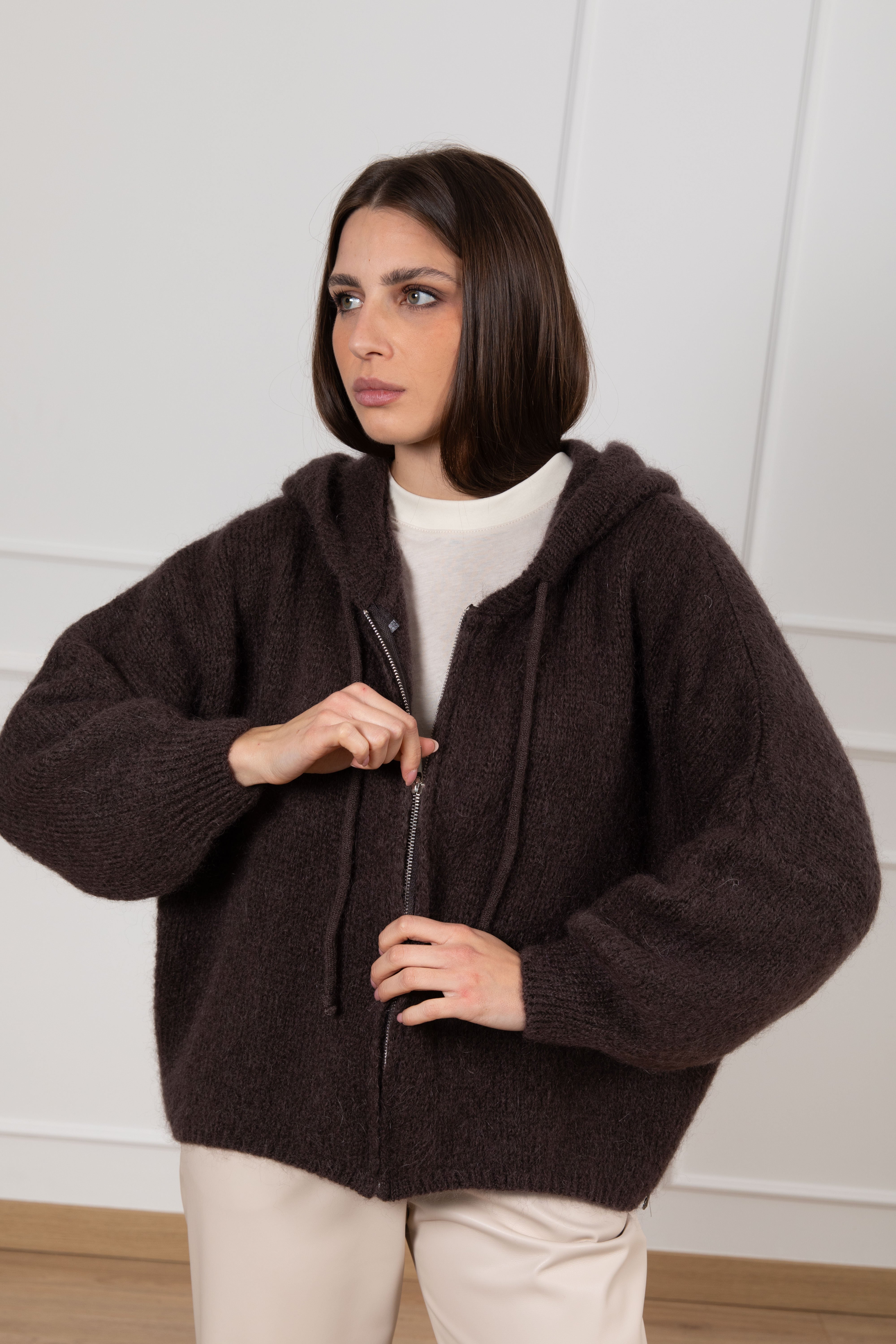 Felpa in mohair con zip e cappuccio Dixie