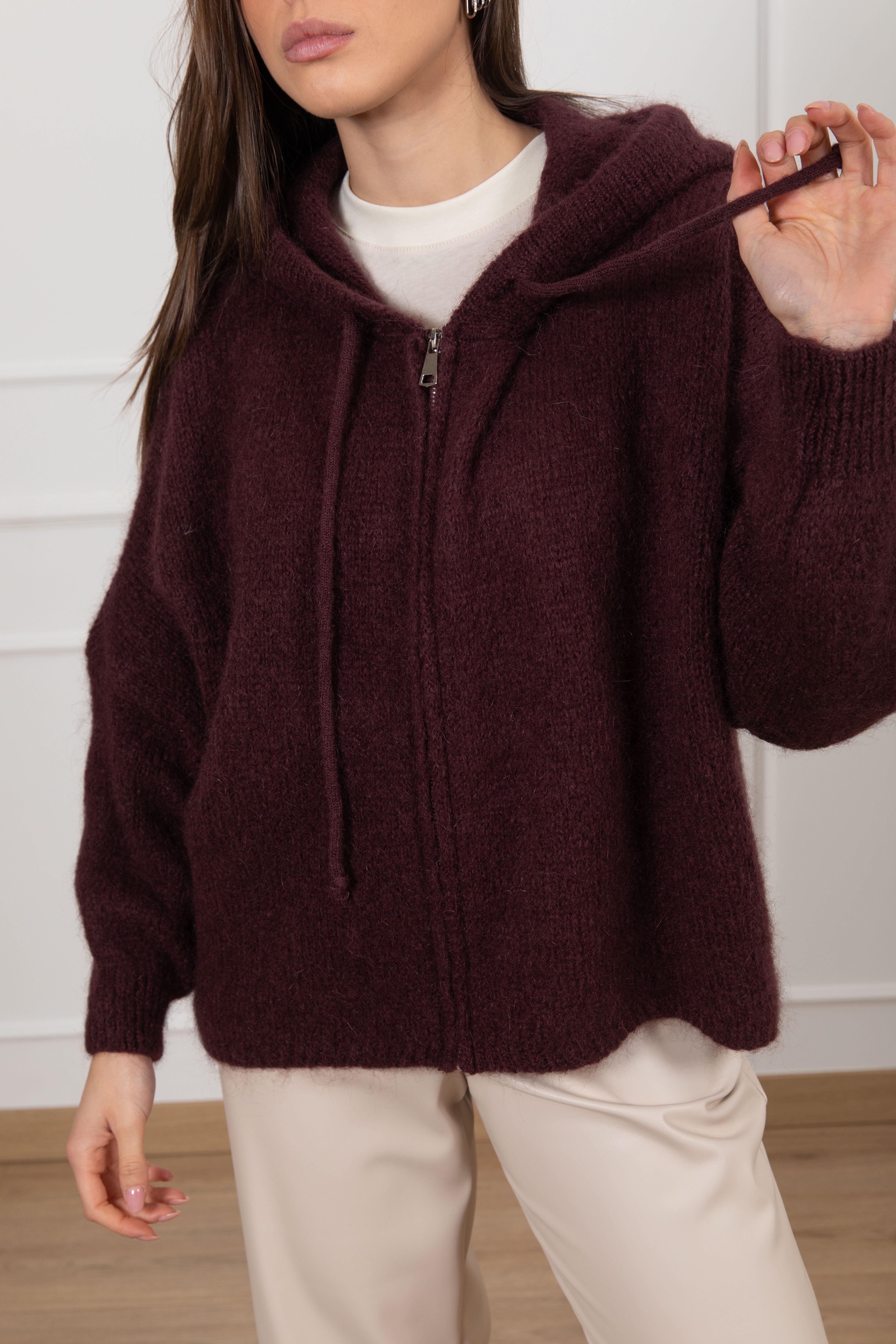 Felpa in mohair con zip e cappuccio Dixie