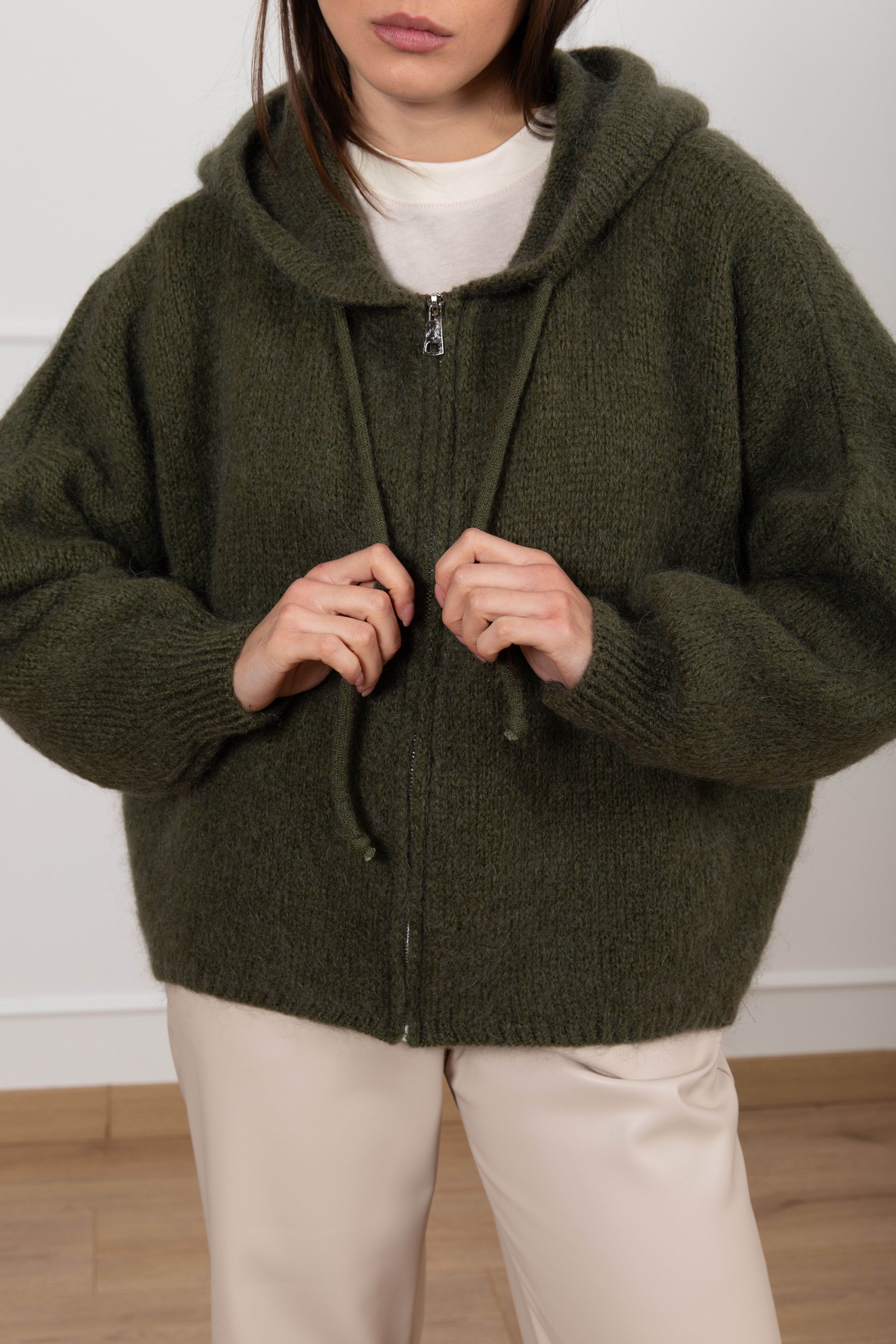 Felpa in mohair con zip e cappuccio Dixie