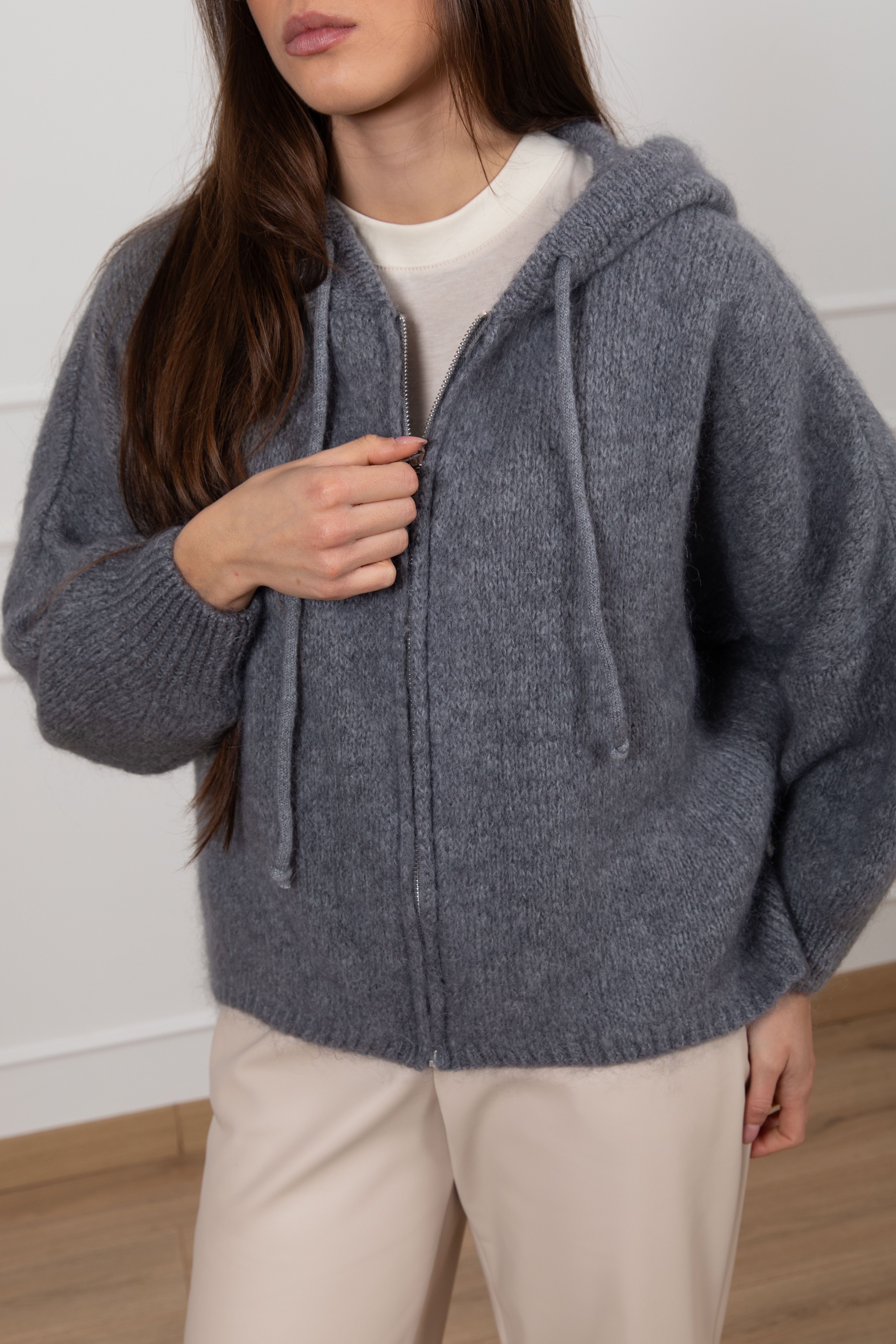 Felpa in mohair con zip e cappuccio Dixie