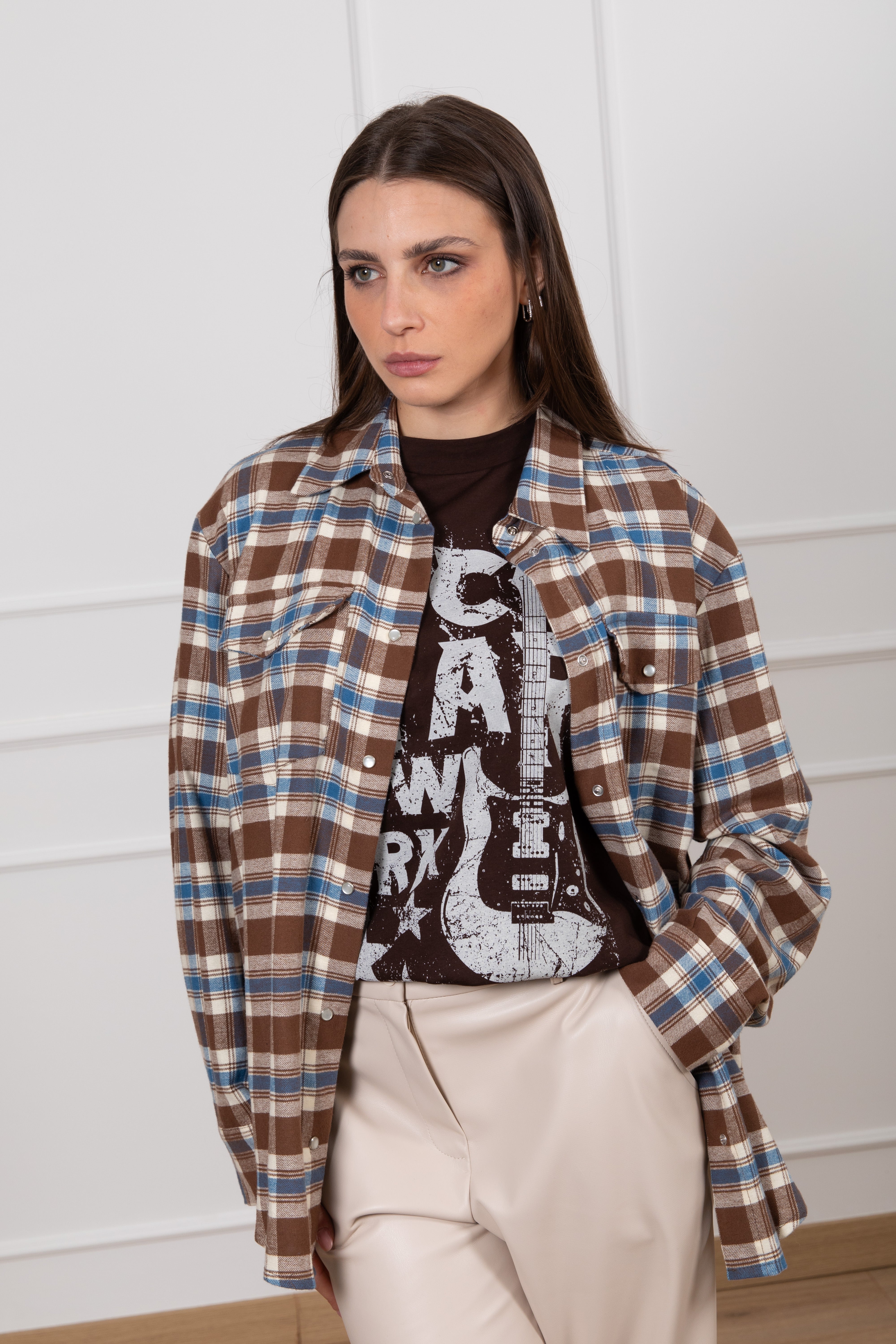 Camicia check tabacco con t-shirt incorporata Tensione IN