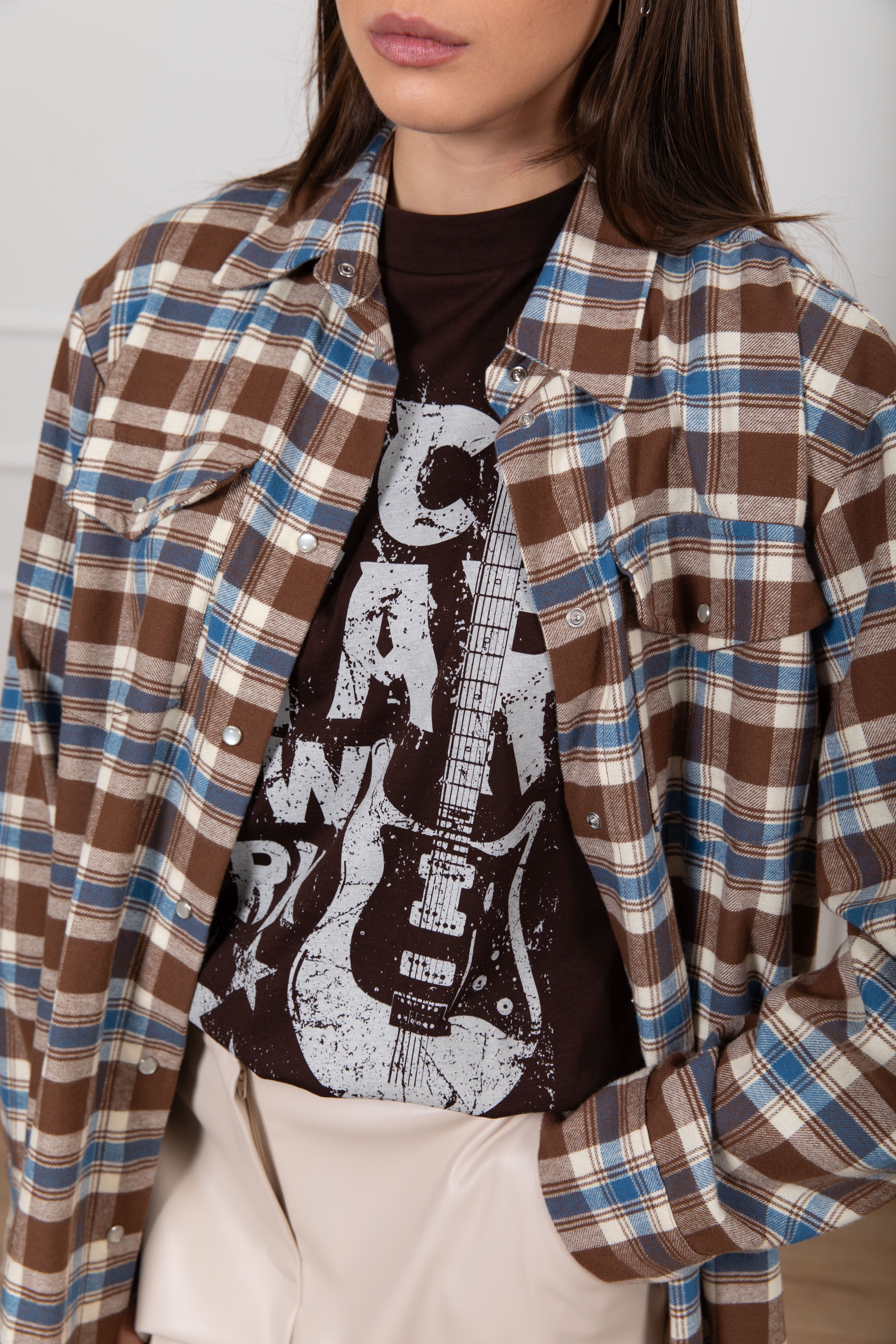 Camicia check tabacco con t-shirt incorporata Tensione IN