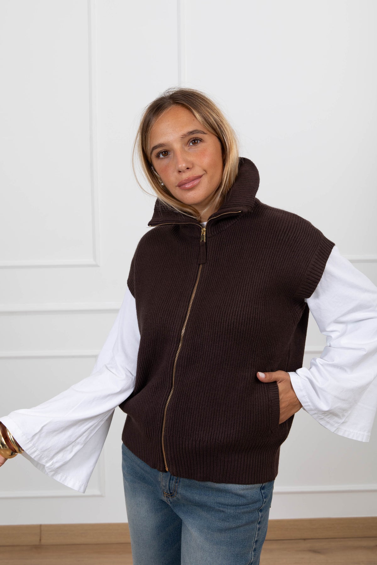 Gilet in maglia a coste con zip Susy Mix