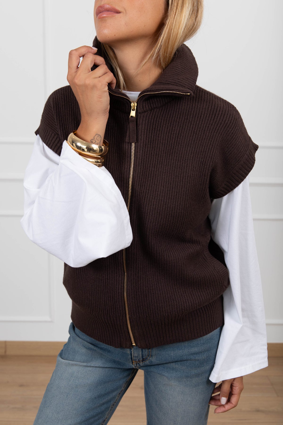 Gilet in maglia a coste con zip Susy Mix
