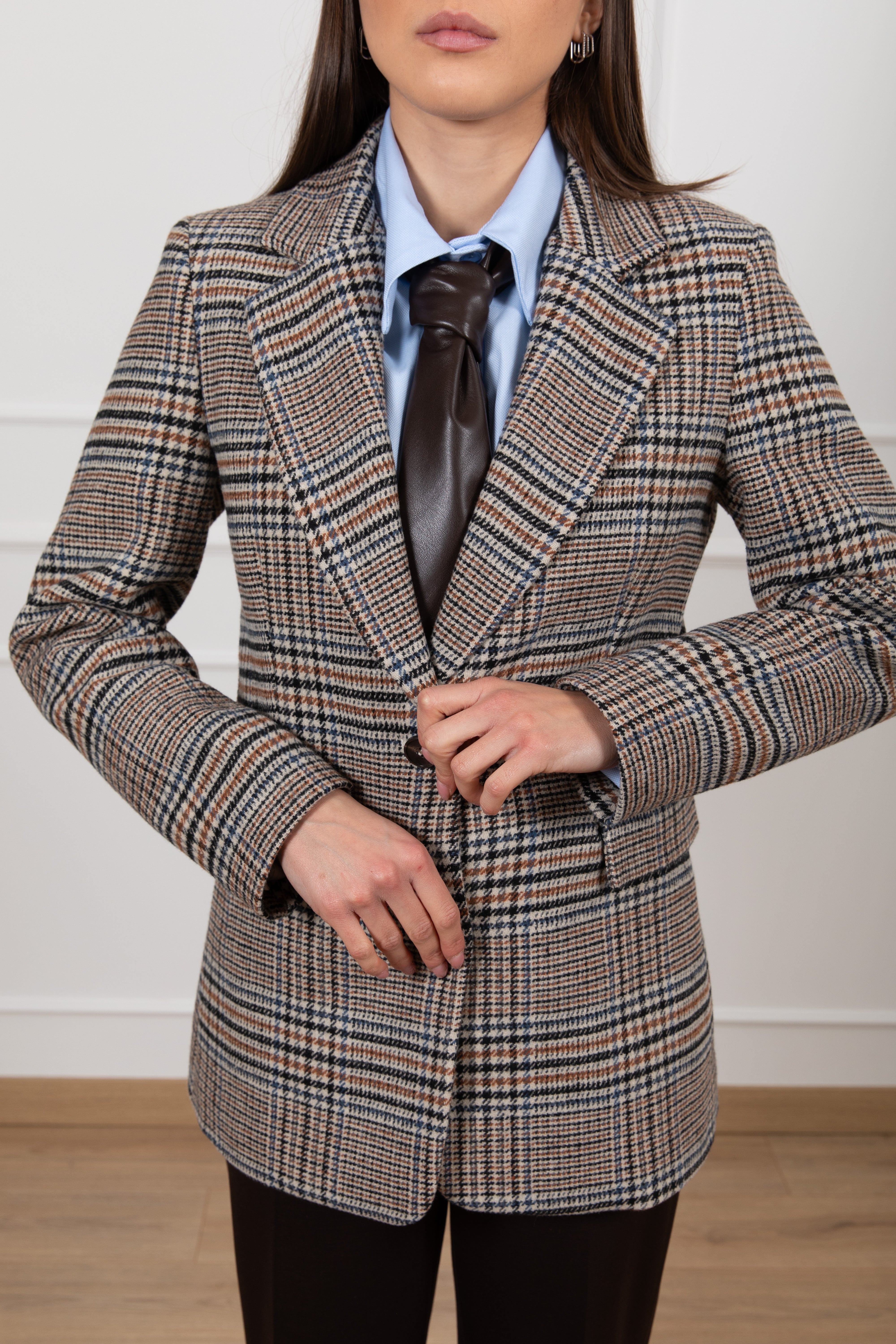 Giacca regular-fit principe di galles con cravatta in eco-pelle Tensione IN