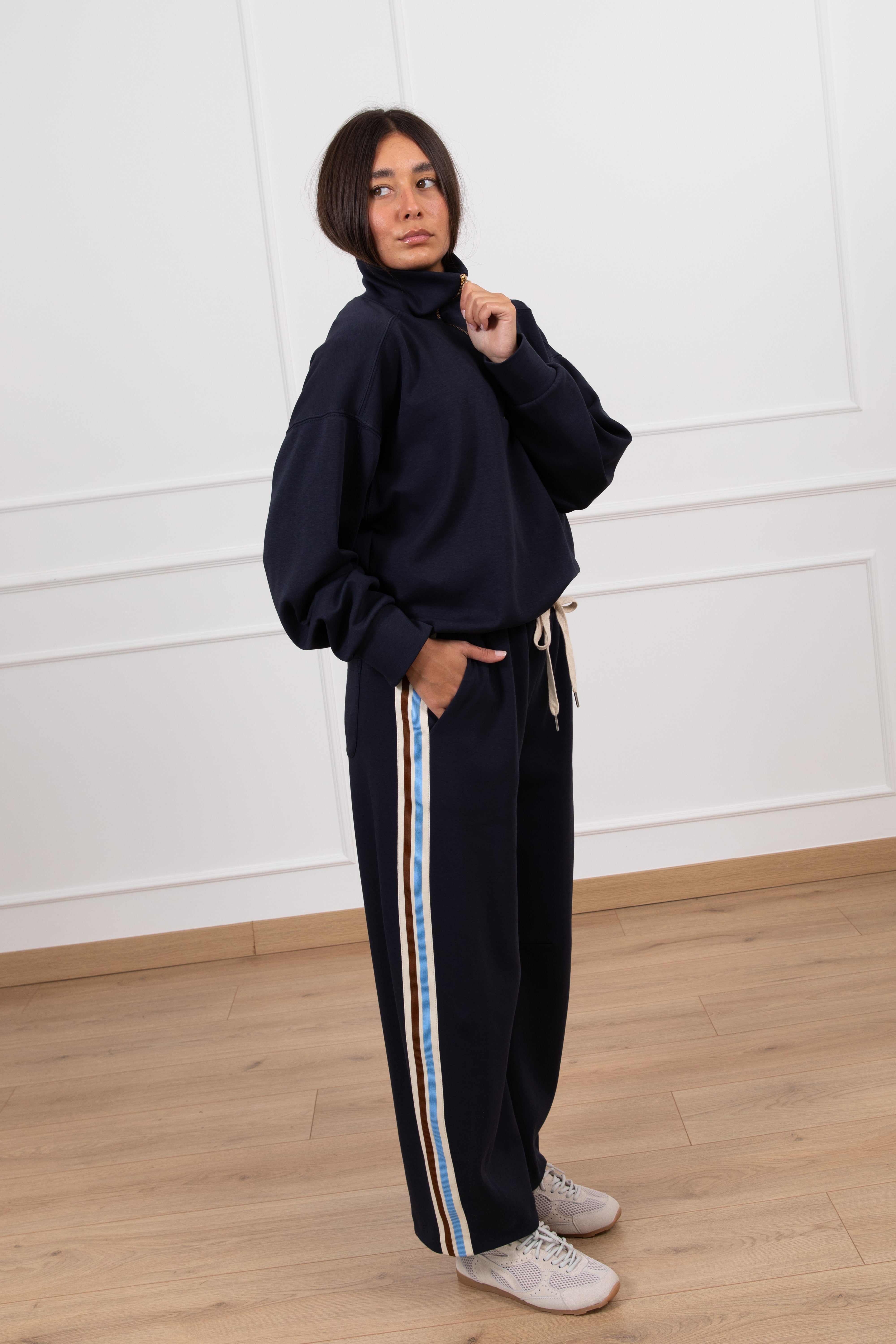 Pantalone felpa in cotone leggero con bande laterali bi-color Tensione IN