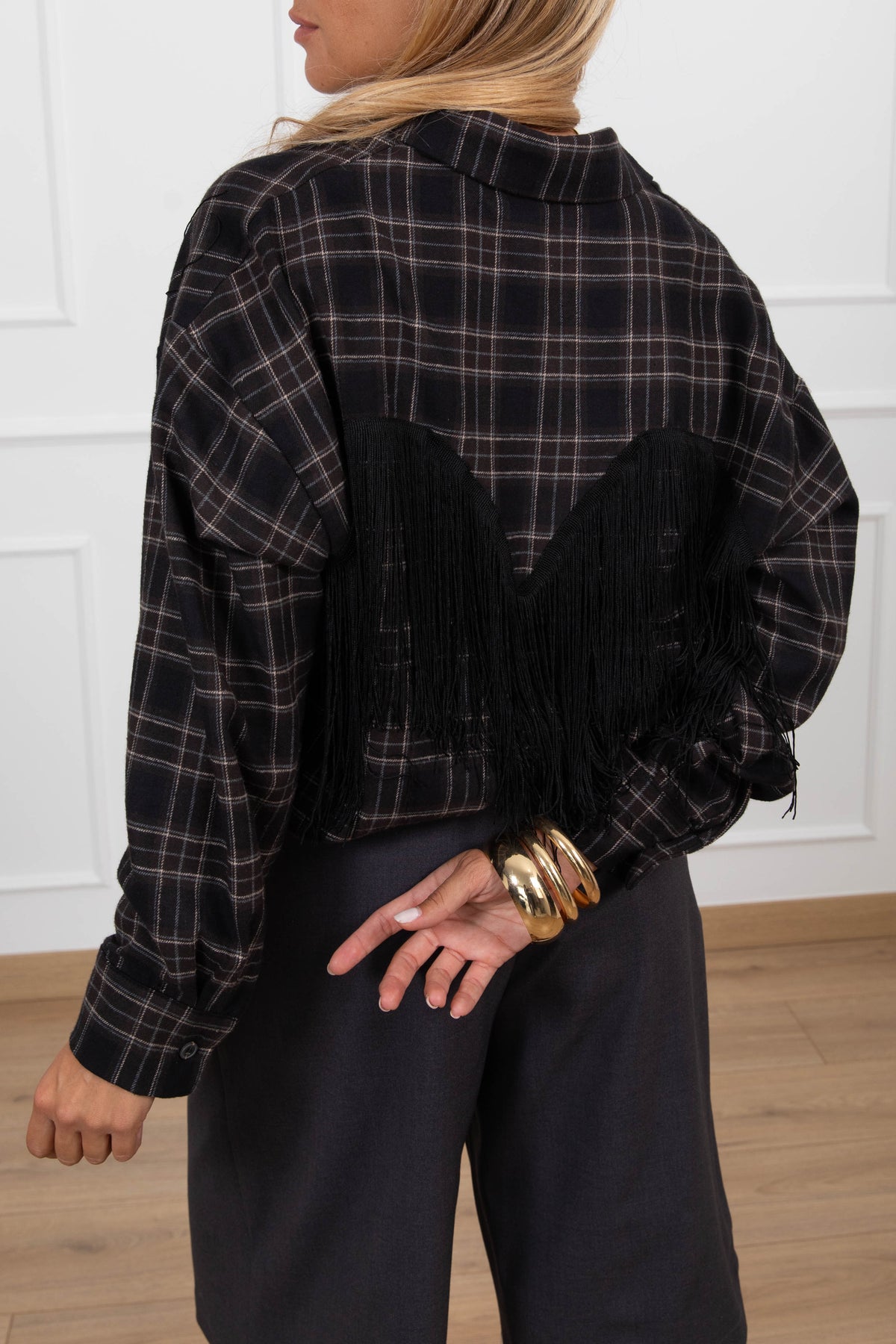 Camicia quadro nero con frange Tensione IN