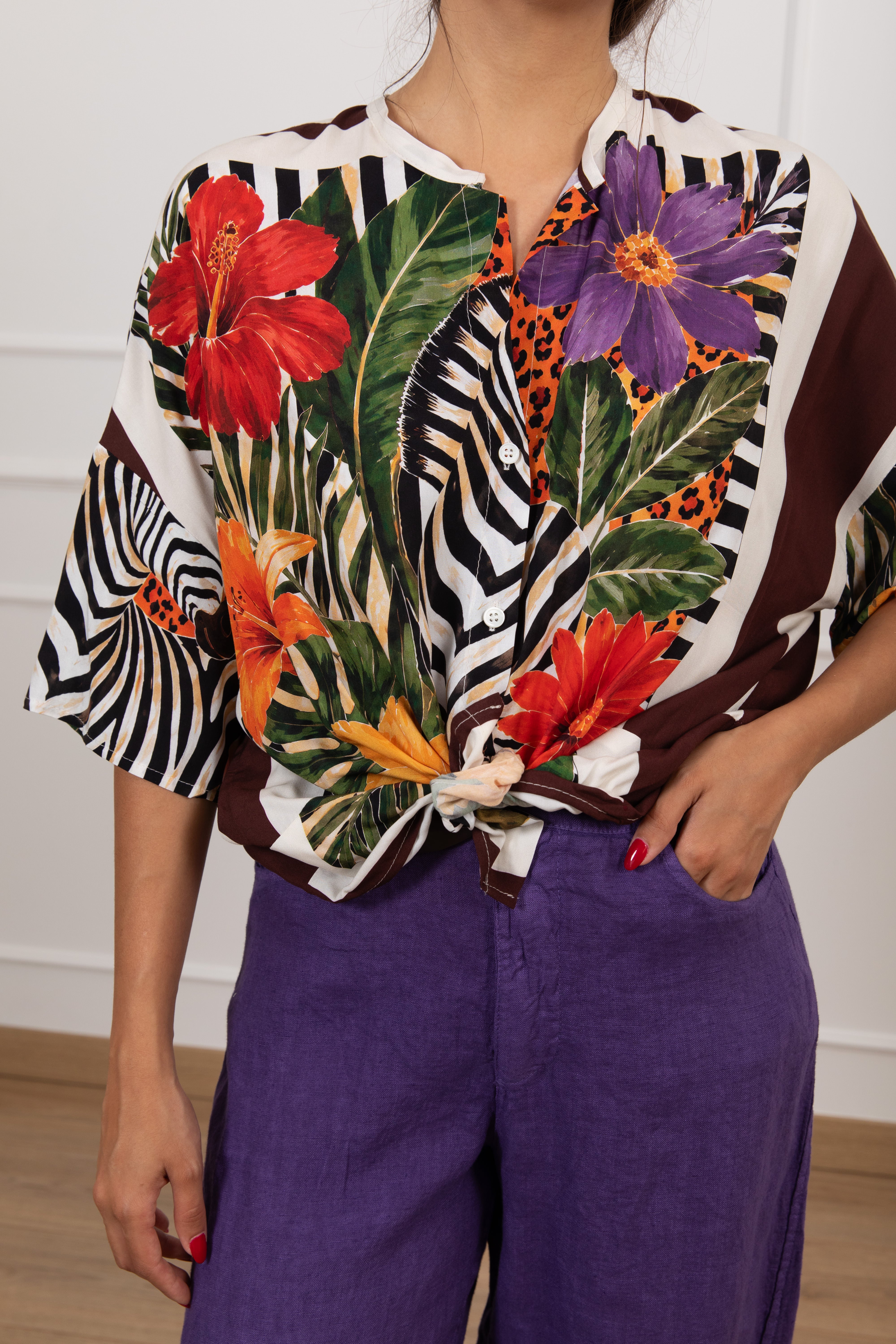 Camicia fantasia zebra con collo alla coreana ViCOLO