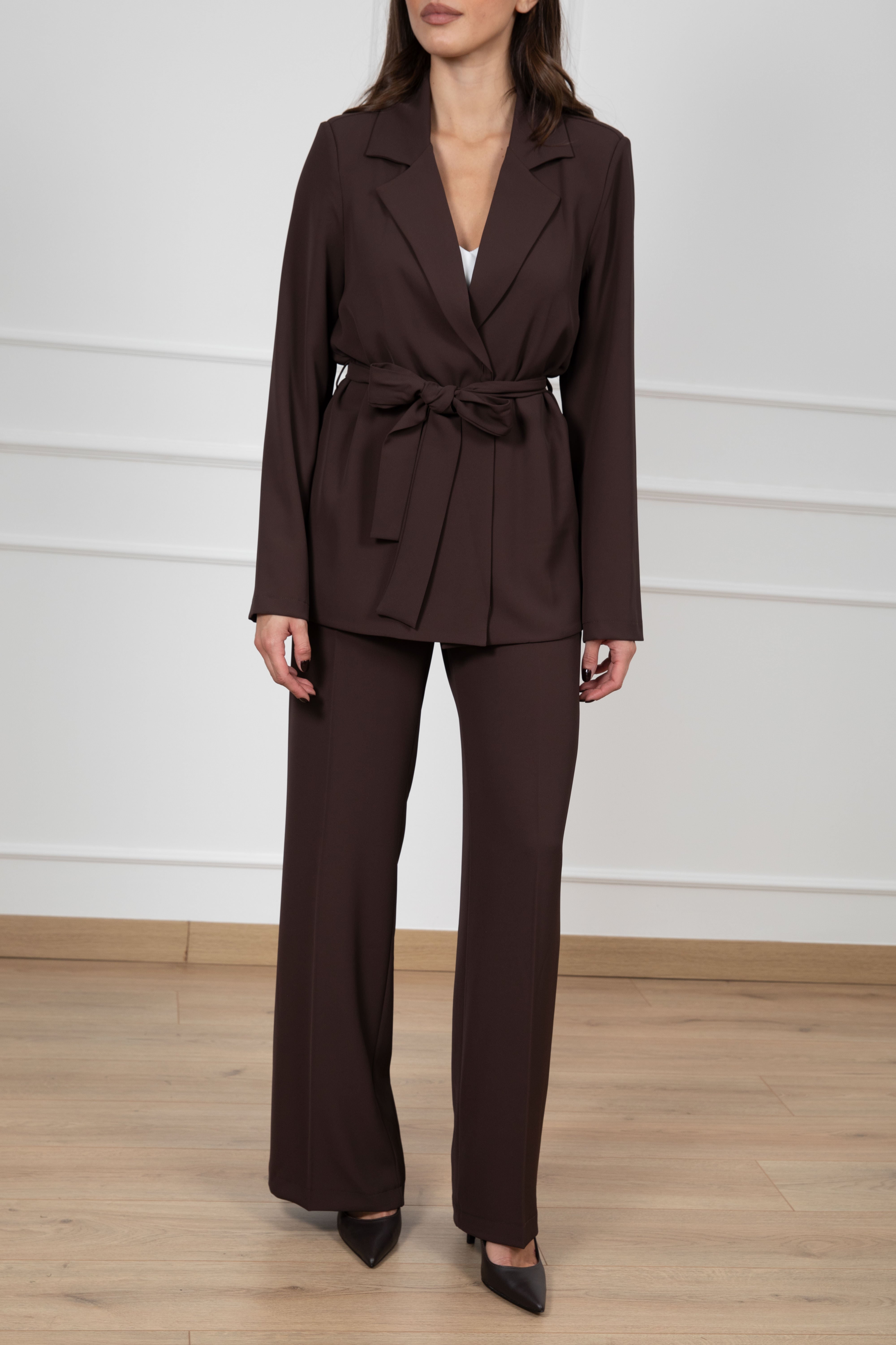 Tailleur fluido con fusciacca e pantalone con elastico Susy Mix