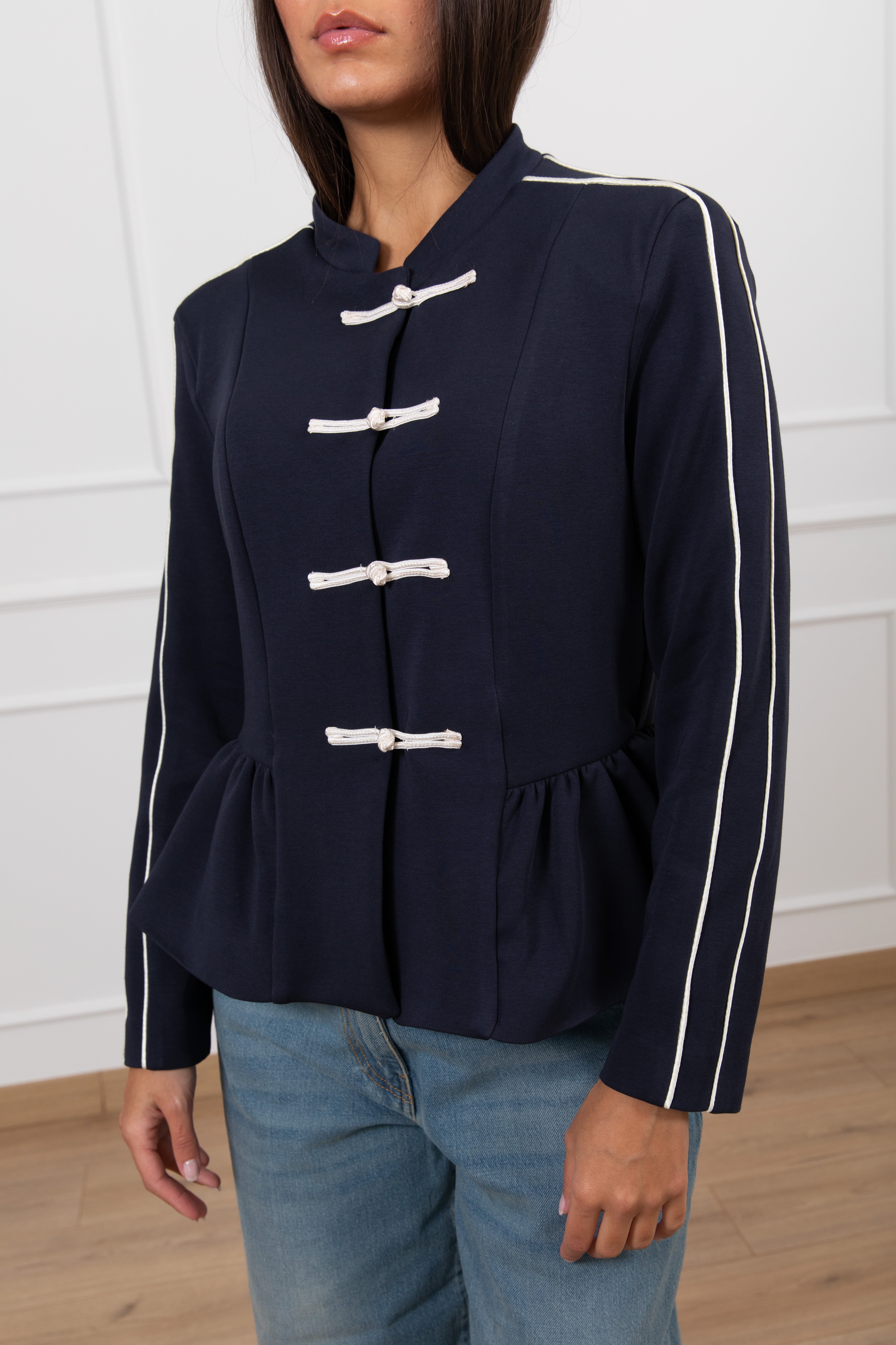 Giacchino felpa in cotone leggero con bande laterali e alamari Tensione IN