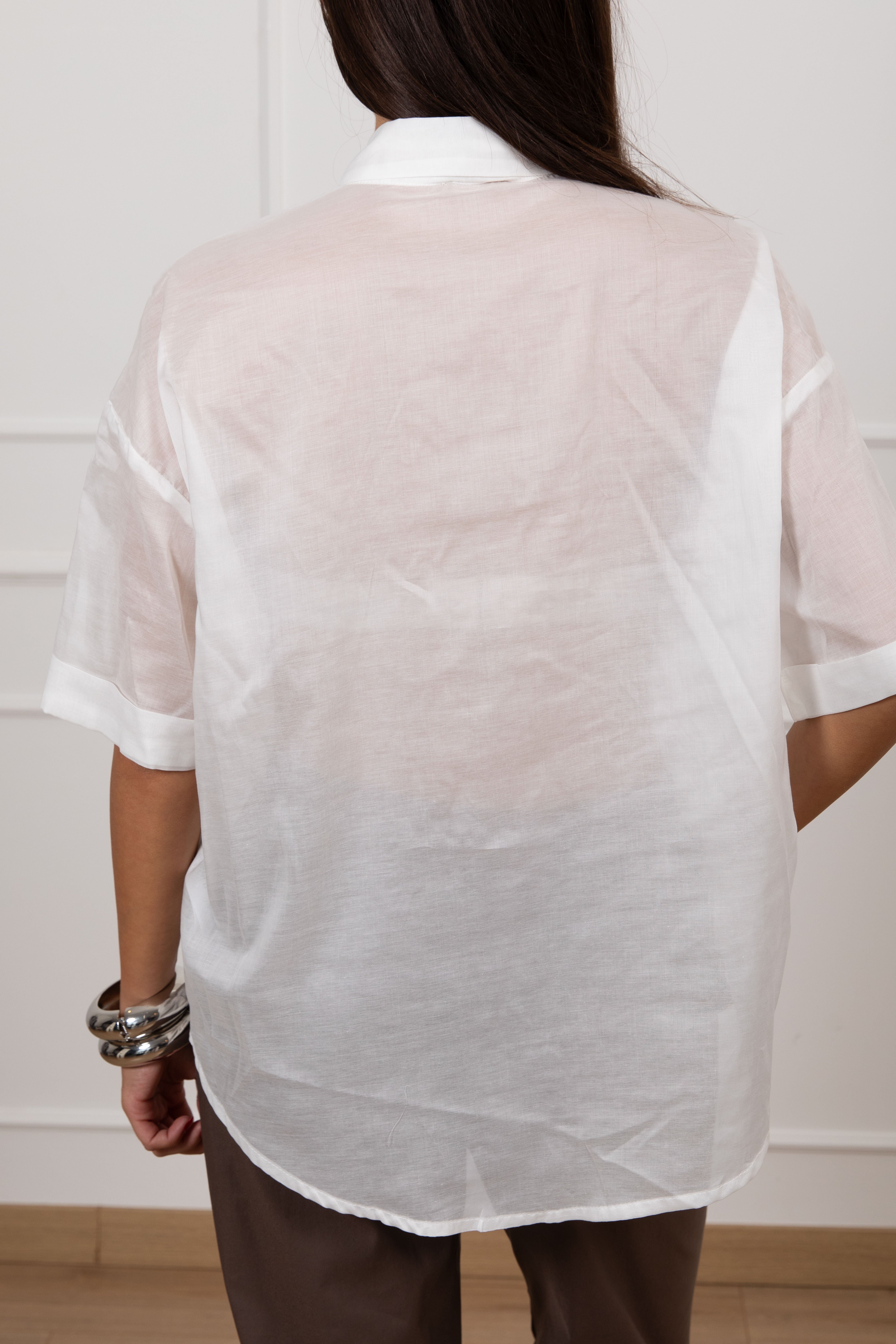 Camicia manica corta in tencel con banda paillettes Dixie